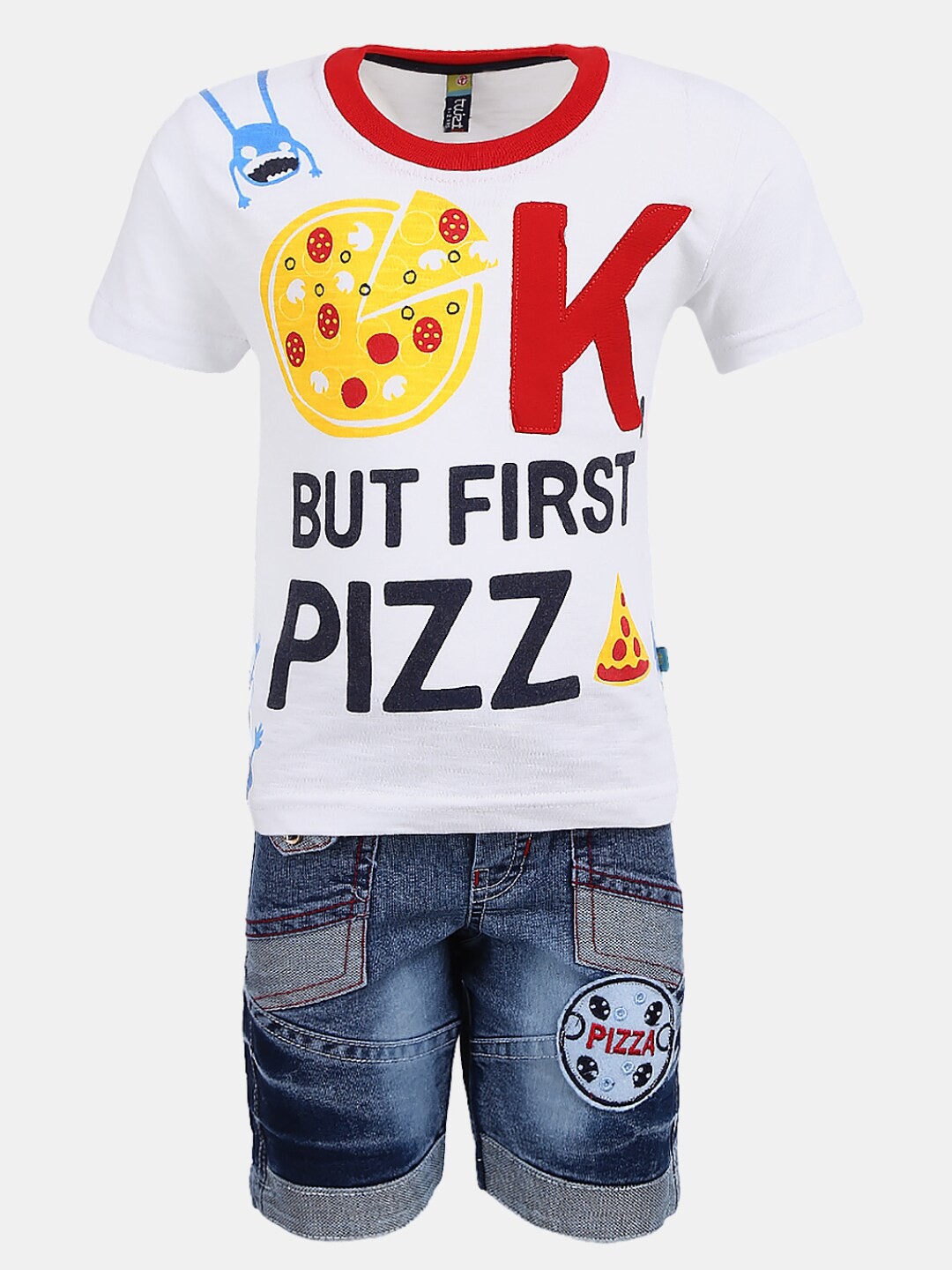 

V-Mart Boys Printed Pure Cotton T-shirt with Shorts, White