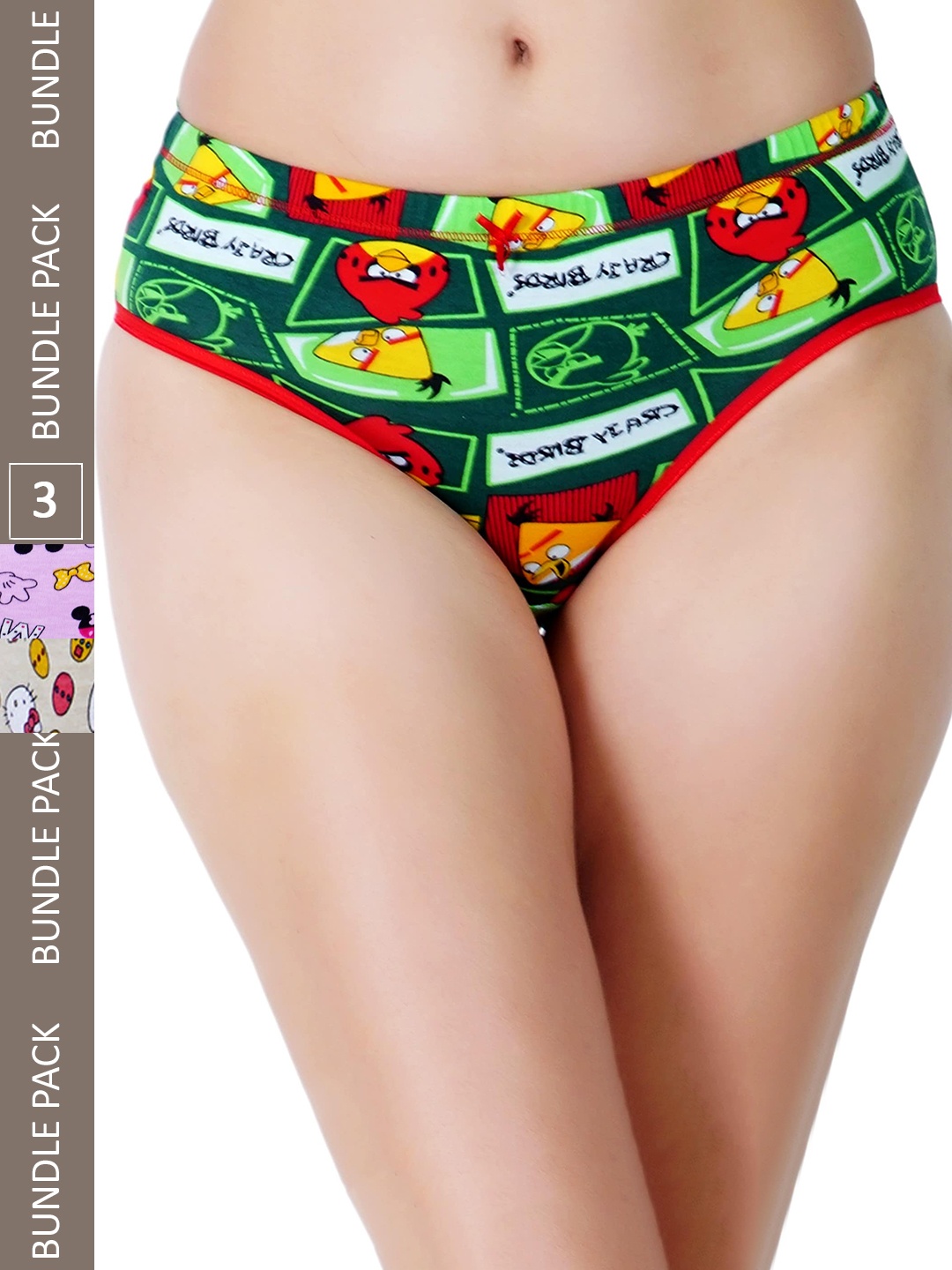 LADYLAND Women Pack Of 3 Assorted Printed Cotton Hipster Briefs