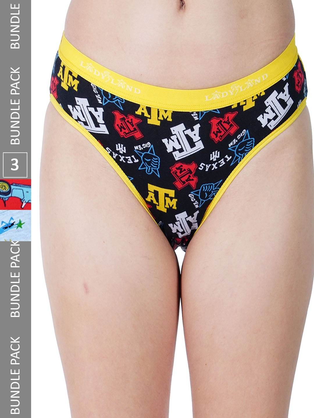 LADYLAND Women Pack Of 3 Assorted Cotton Printed Hipster Briefs