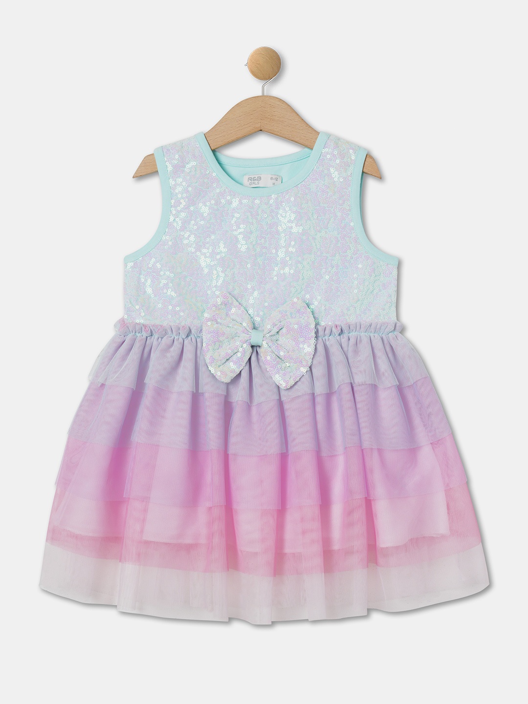 

R&B Infant Girls Embellished Sequined Tiered Fit & Flare Dress, Pink