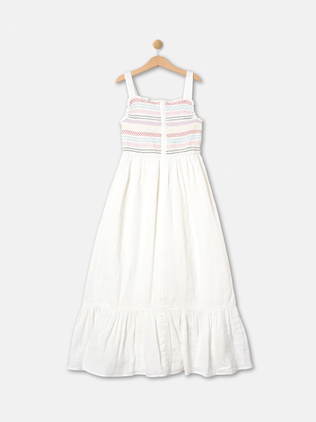 

R&B Girls Shoulder Strap Smocked Detail Fit & Flare Maxi Dress, White