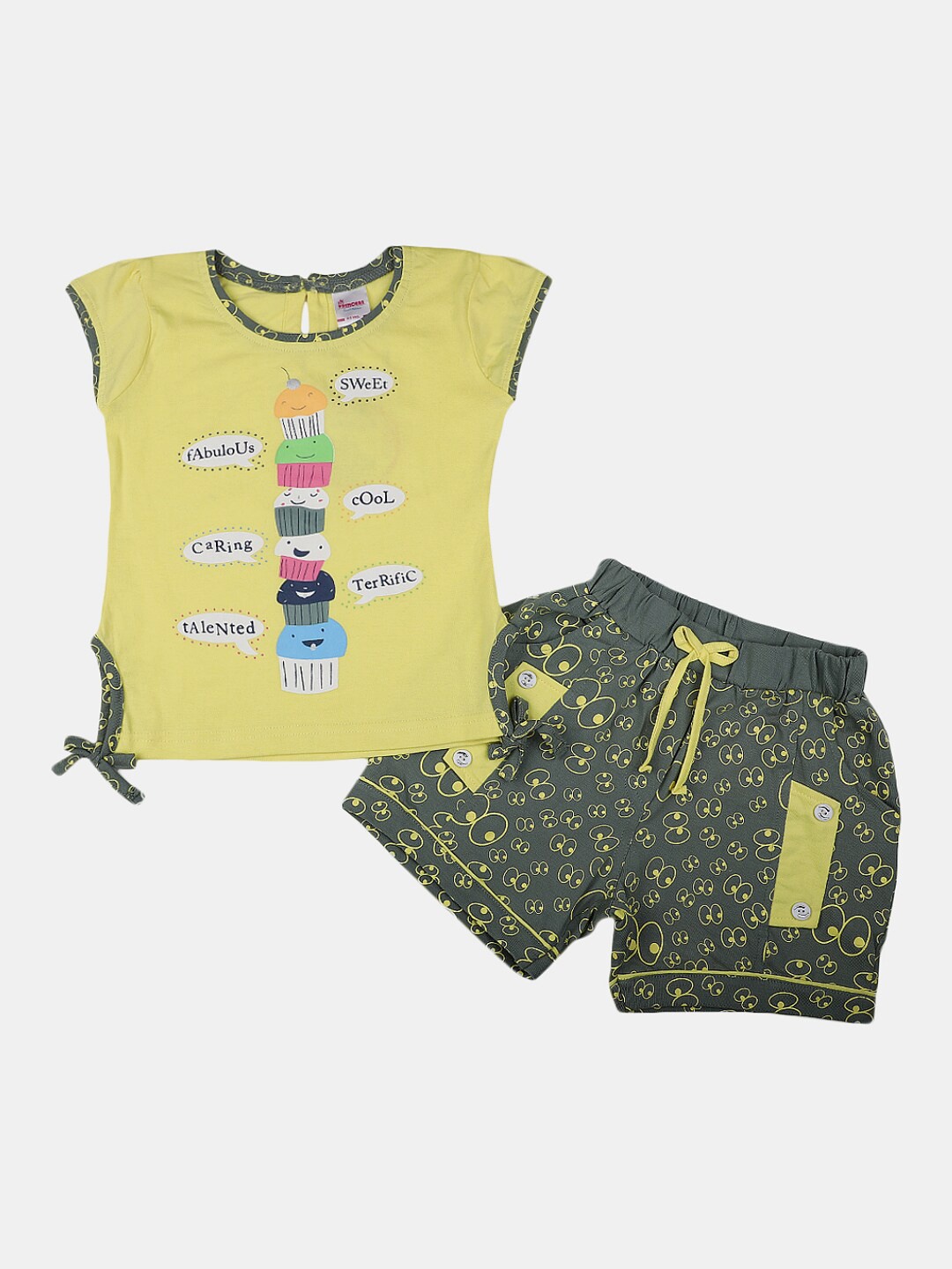 

V-Mart Girls Printed Pure Cotton T-shirt with Shorts, Yellow