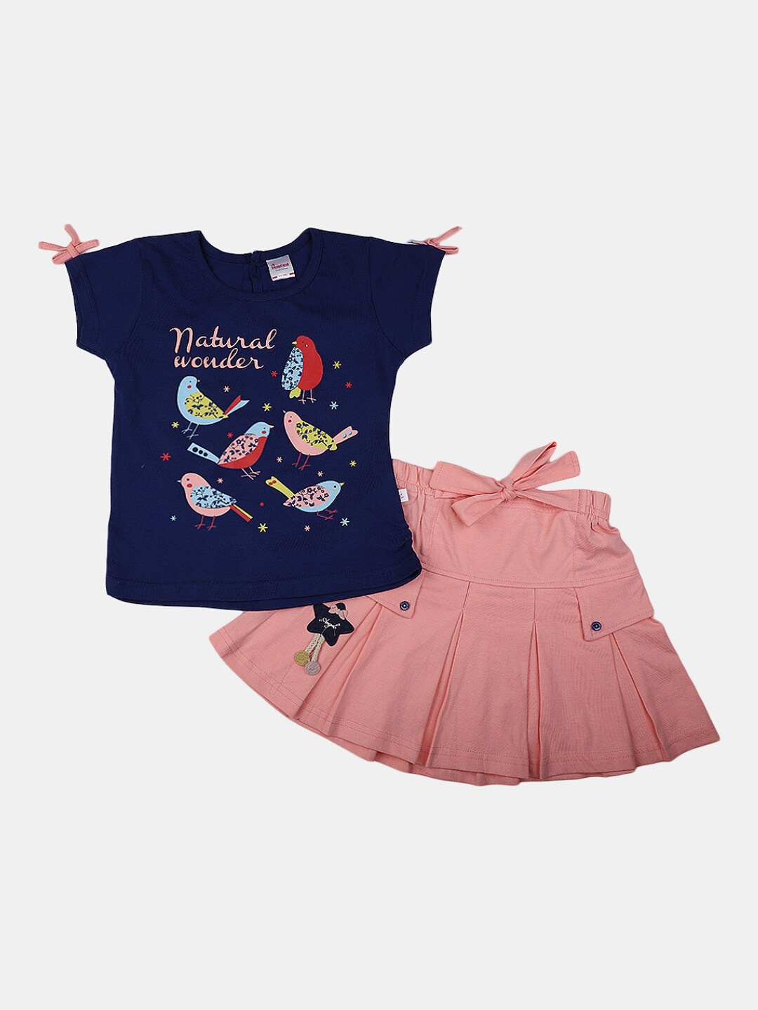 

V-Mart Girls Printed Pure Cotton T-shirt with Skirt, Navy blue