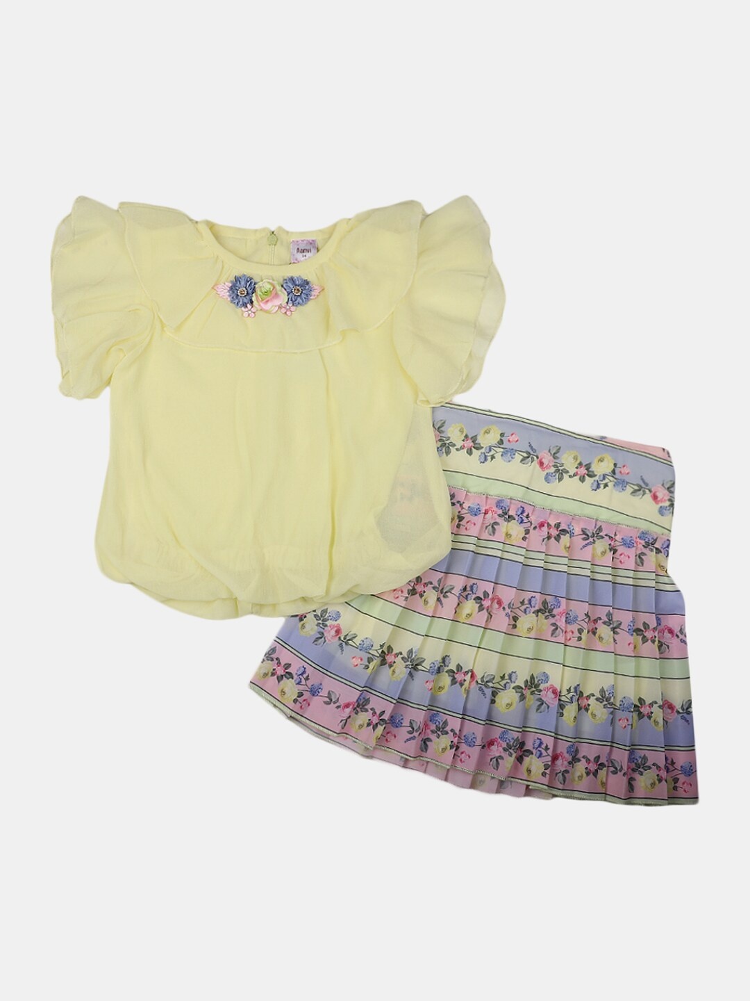 

V-Mart Girls Printed Pure Cotton T-shirt with Skirt, Yellow