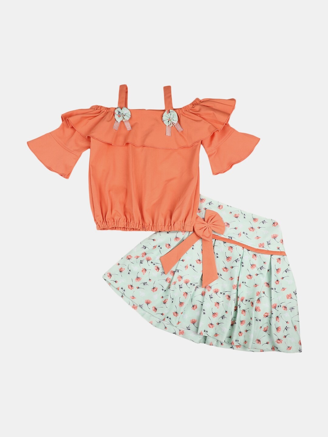 

V-Mart Girls Pure Cotton Top with Skirt, Peach