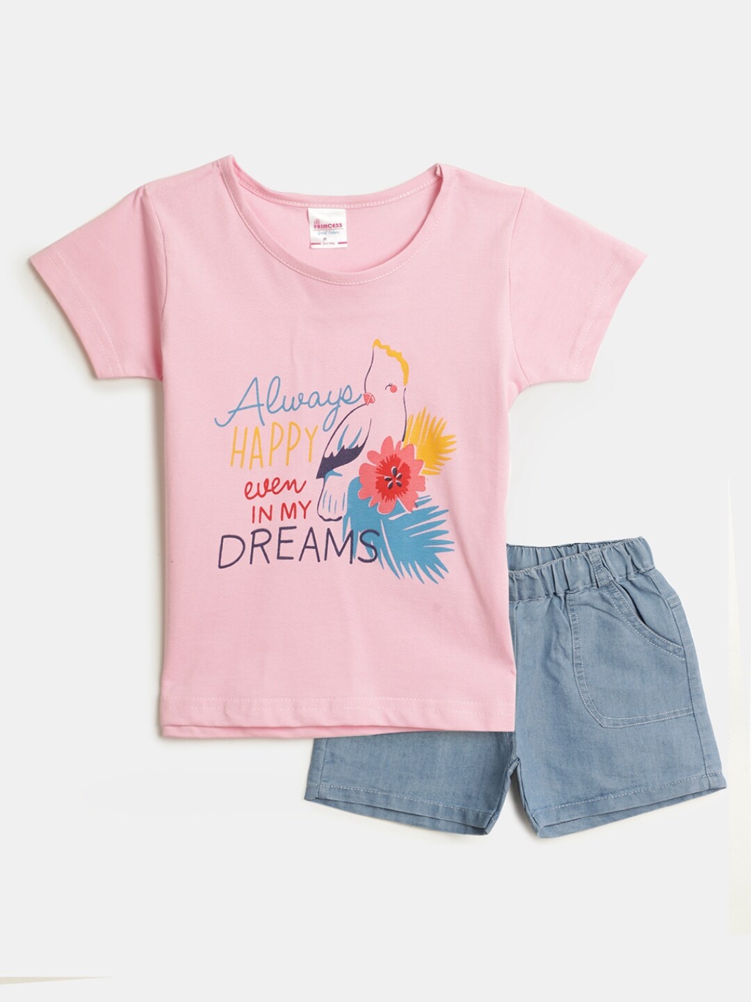 

V-Mart Girls Printed Pure Cotton T-shirt with Shorts, Pink