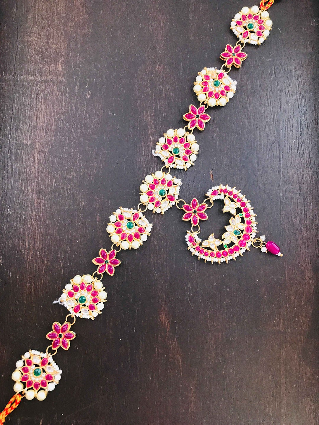 

The Opal Factory Gold-Plated Stone-Studded & Pearl Beaded Sheeshphool