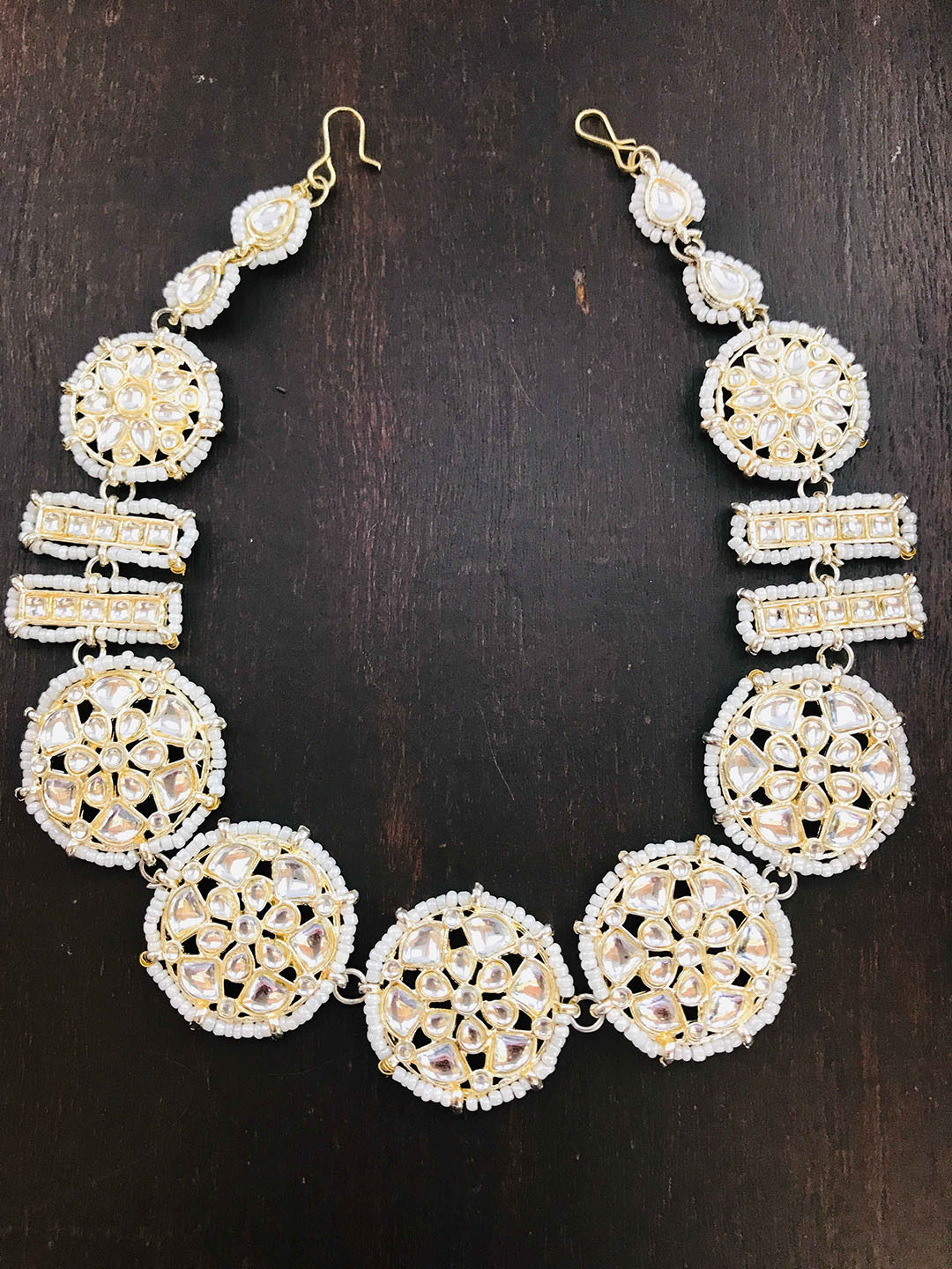 

The Opal Factory Gold-Plated Stone-Studded & Beaded Sheeshphool