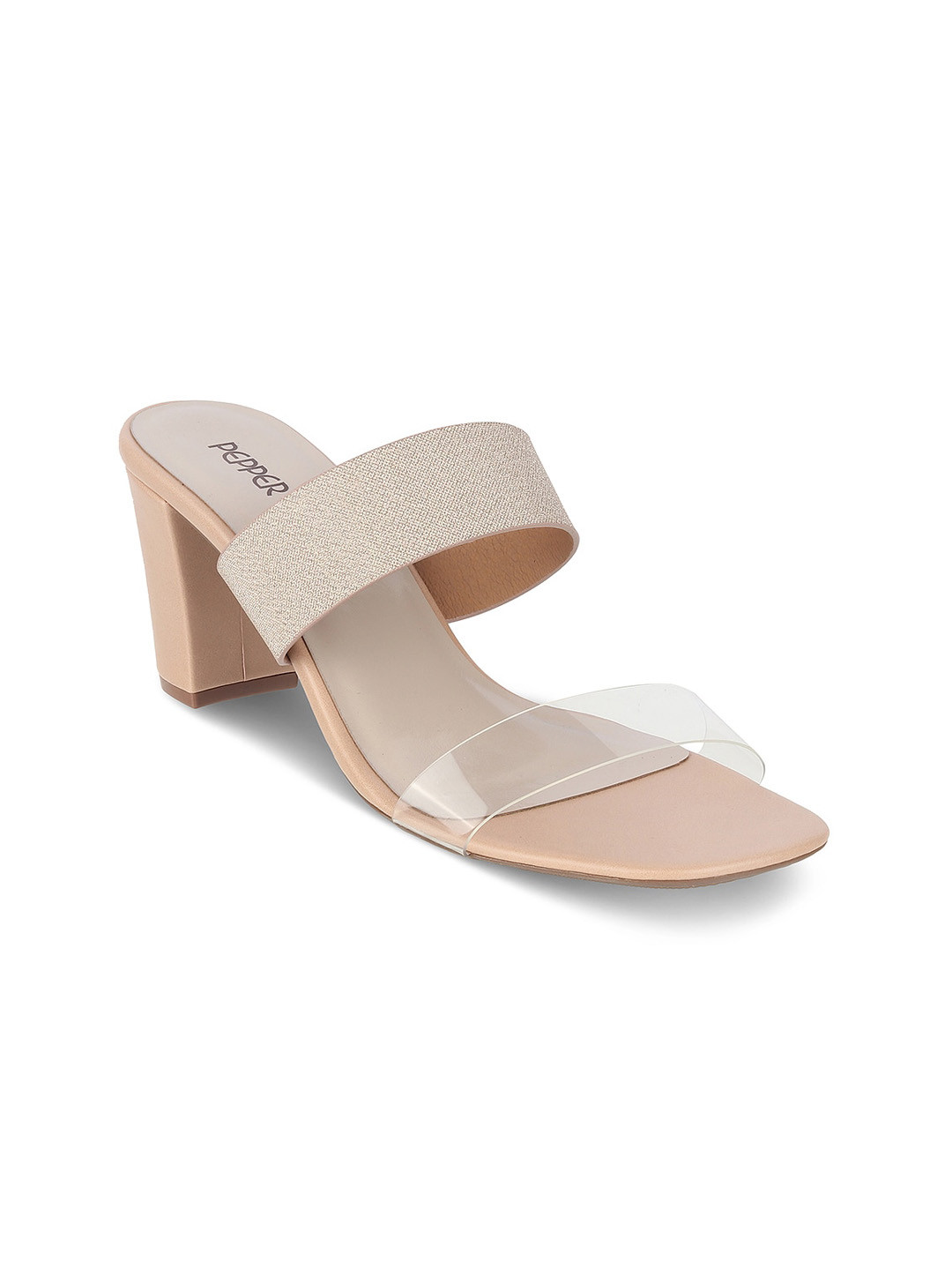 

PEPPER Textured Open Toe Block Heels, Gold