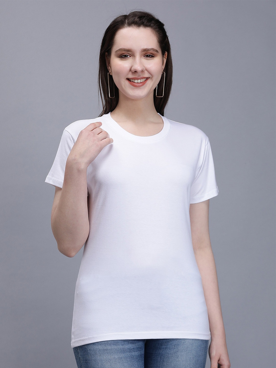 

TRENDY RABBIT Typography Printed Round Neck Cotton T-shirt, White