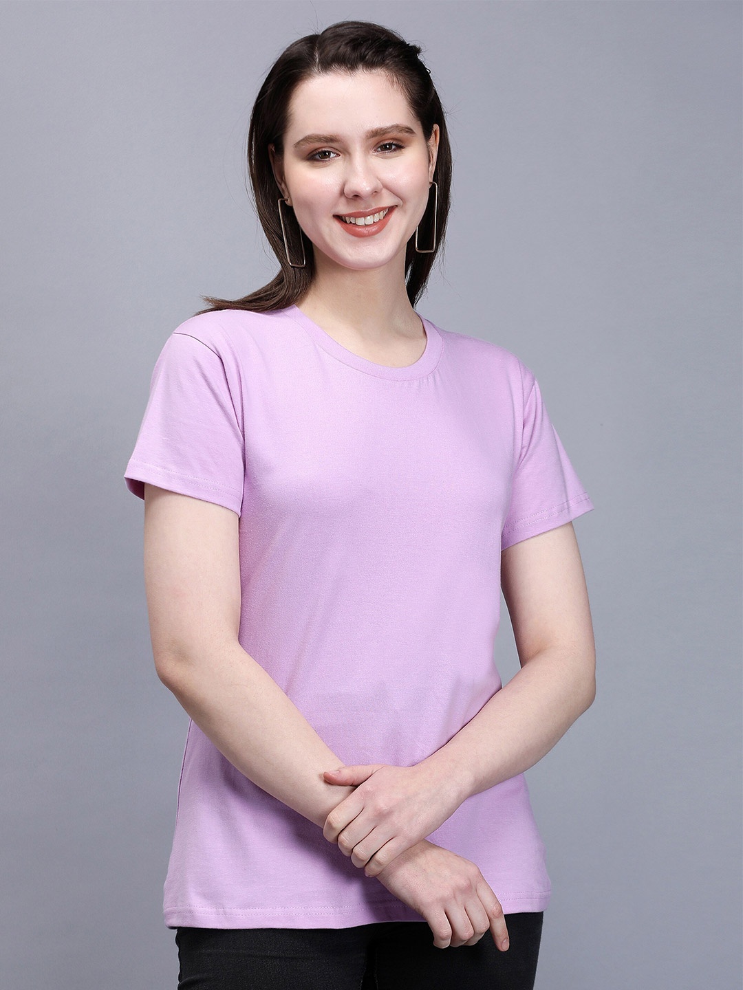 

TRENDY RABBIT Typography Round Neck Cotton T-shirt, Lavender