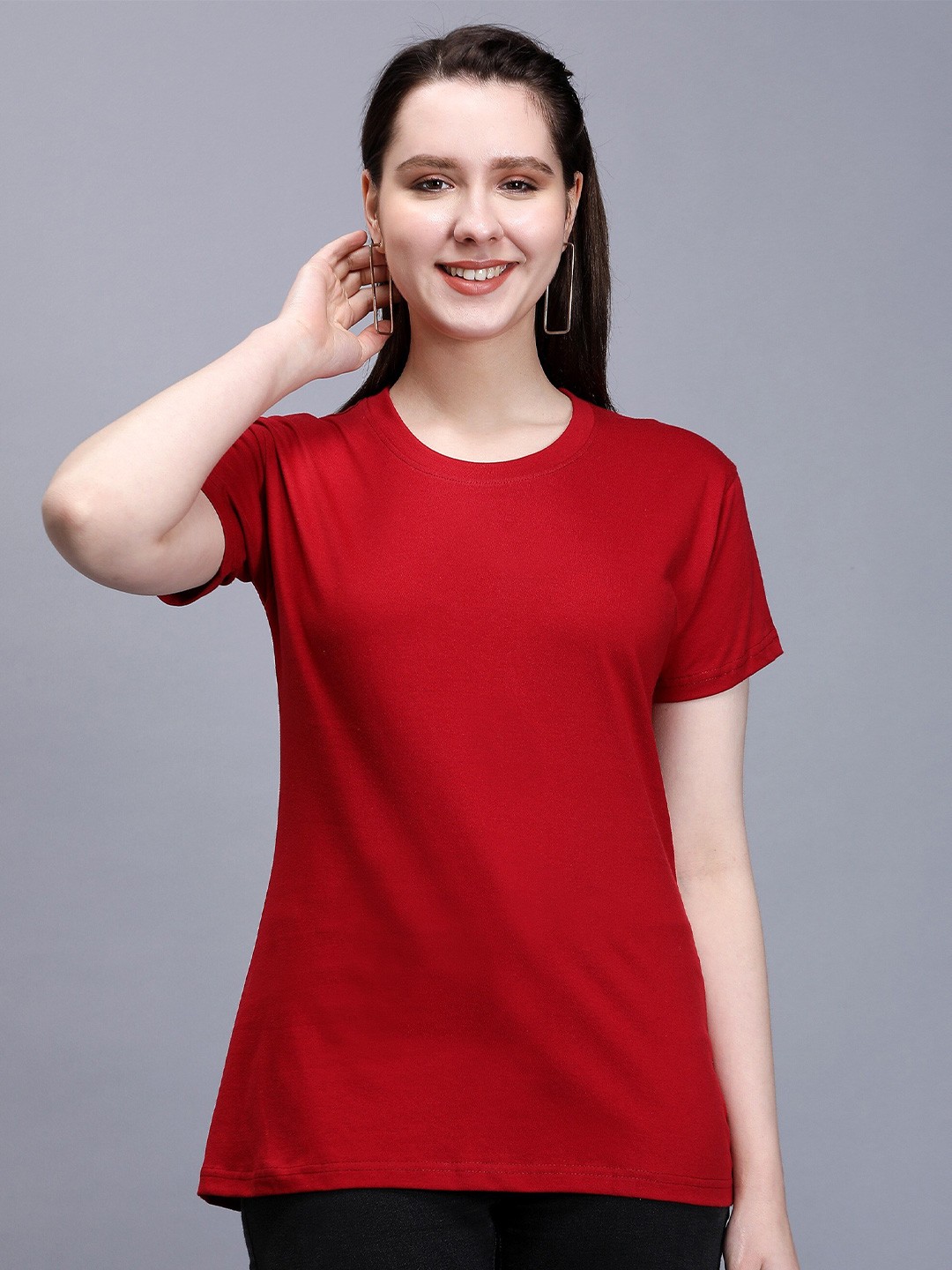 

TRENDY RABBIT Typography Round Neck Cotton T-shirt, Red