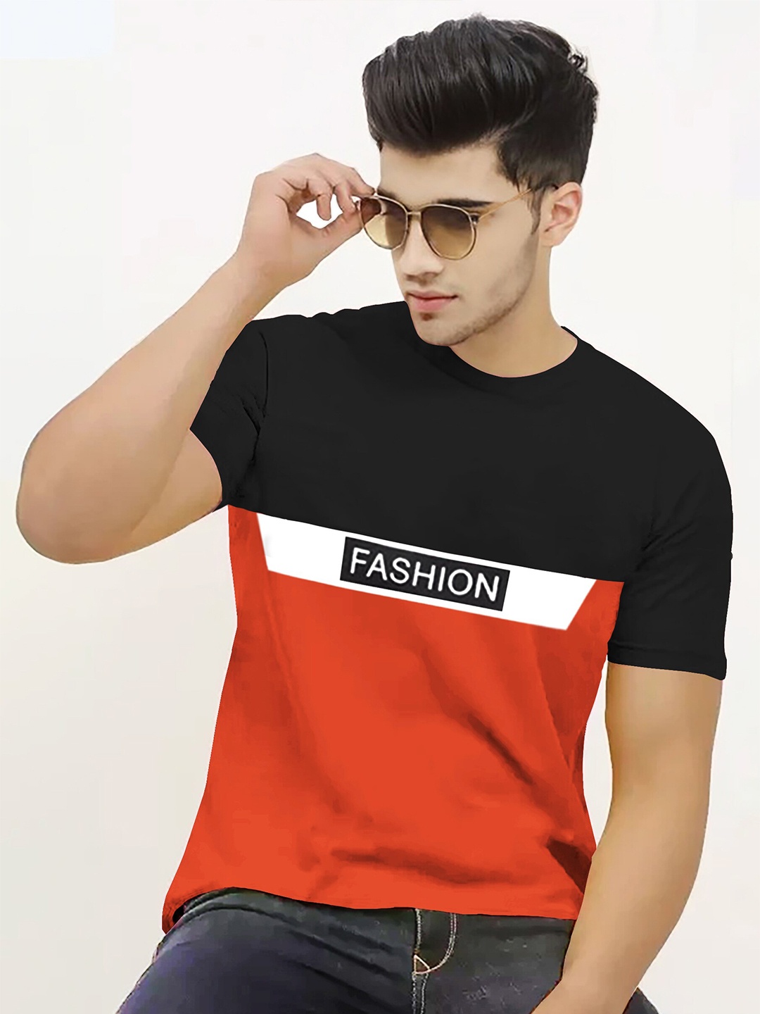 

BLIVE Colourblocked Cotton T-shirt, Orange