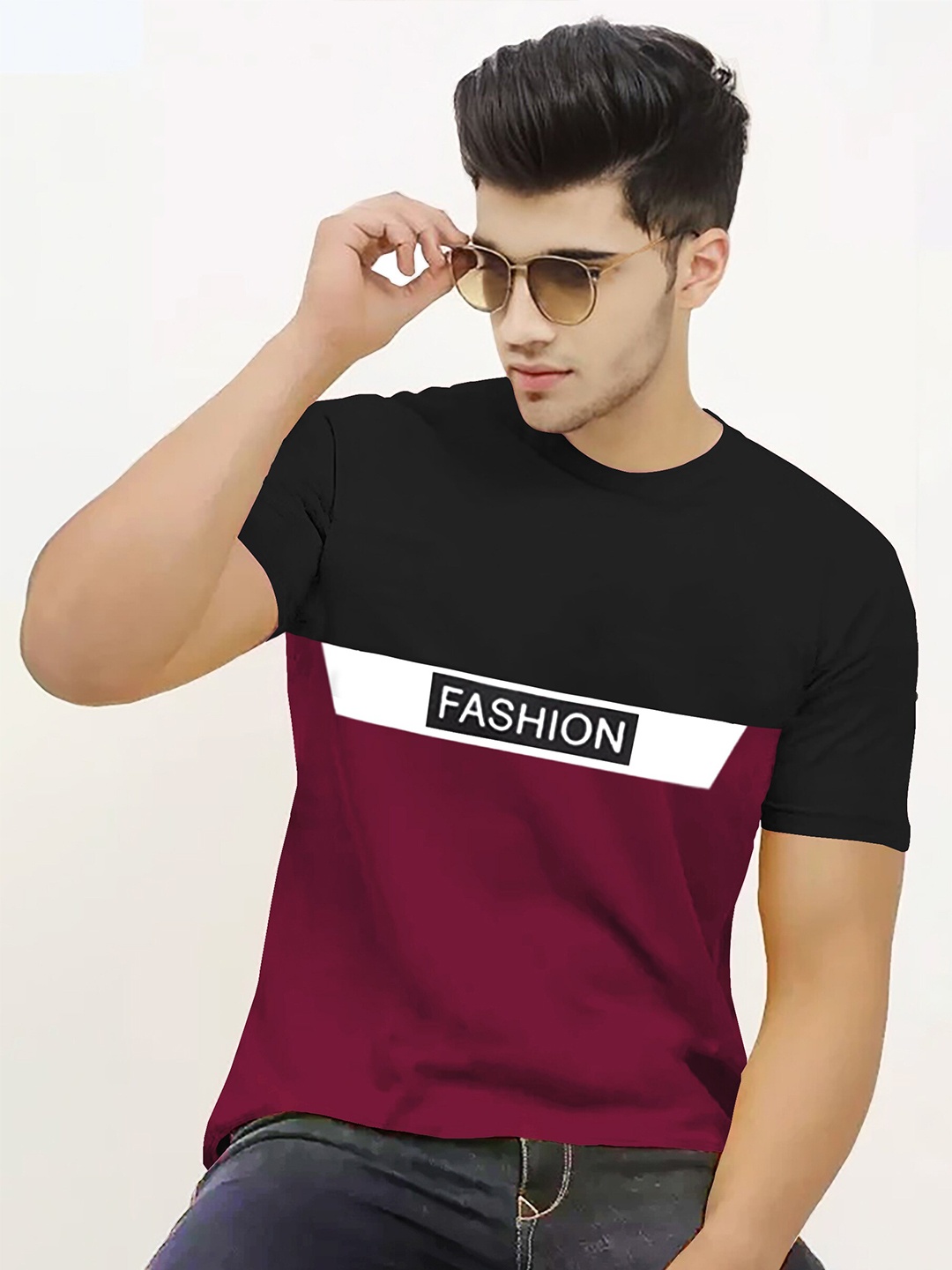 

BLIVE Colourblocked Cotton T-shirt, Maroon