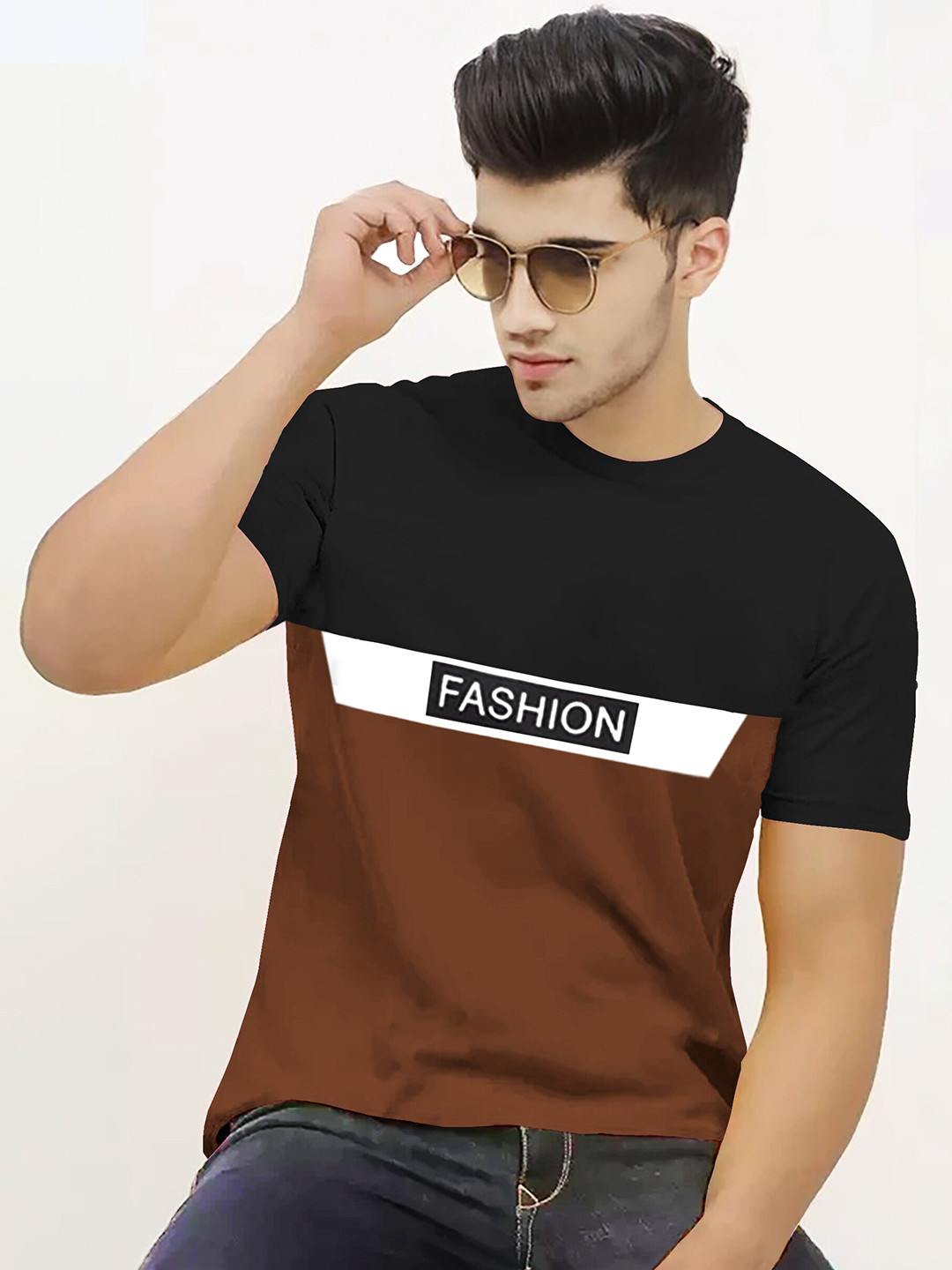 

BLIVE Colourblocked Cotton T-shirt, Brown