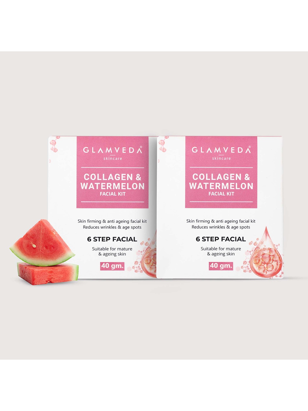 

GLAMVEDA 2-Pcs Watermelon & Collagen Facial Kit 40 g Each, Pink