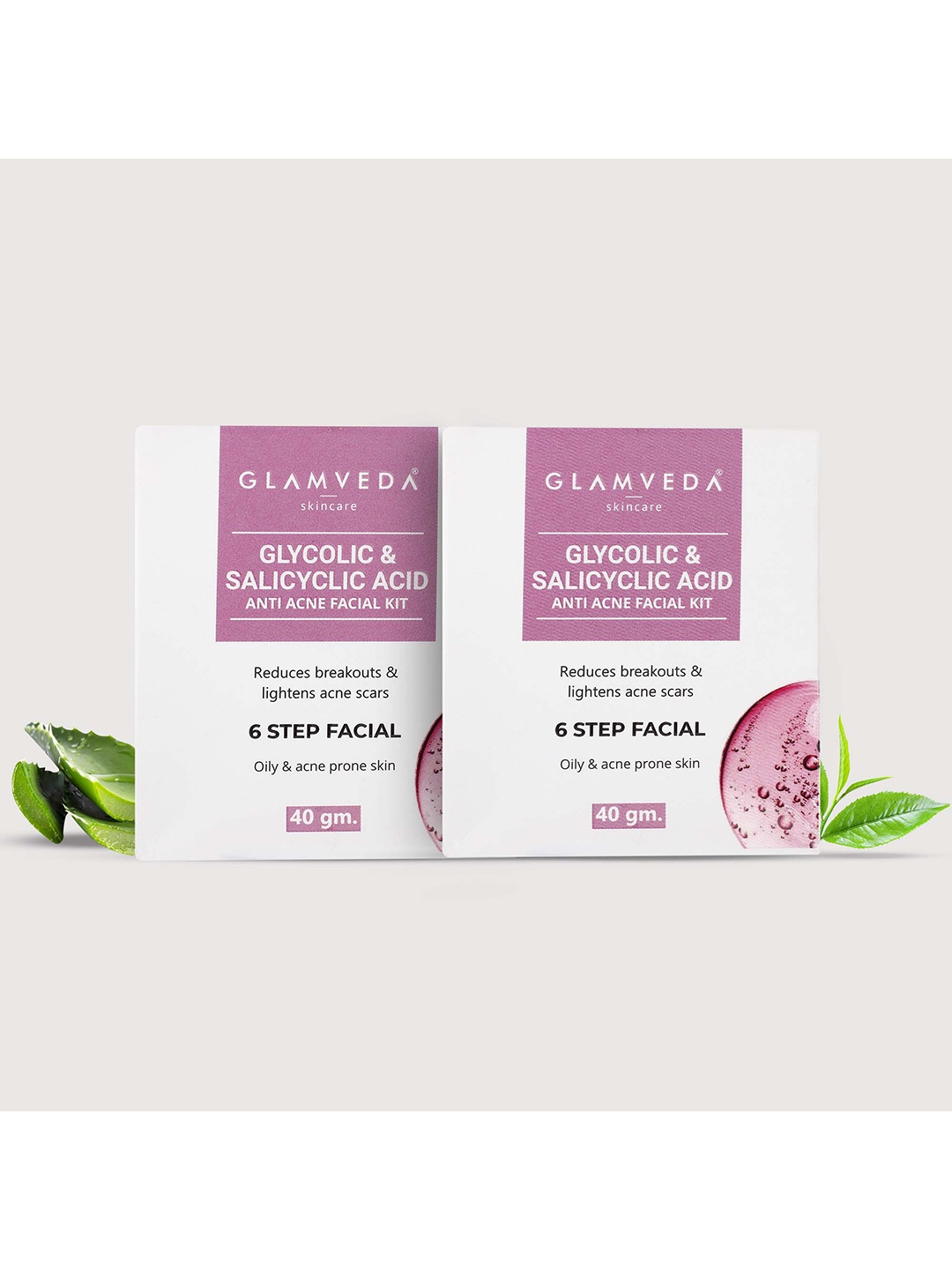 

GLAMVEDA Set Of 2 Glycolic Acid & Salicylic Facial Kit For Anti Acne & Pore Care 40gm Each, Purple