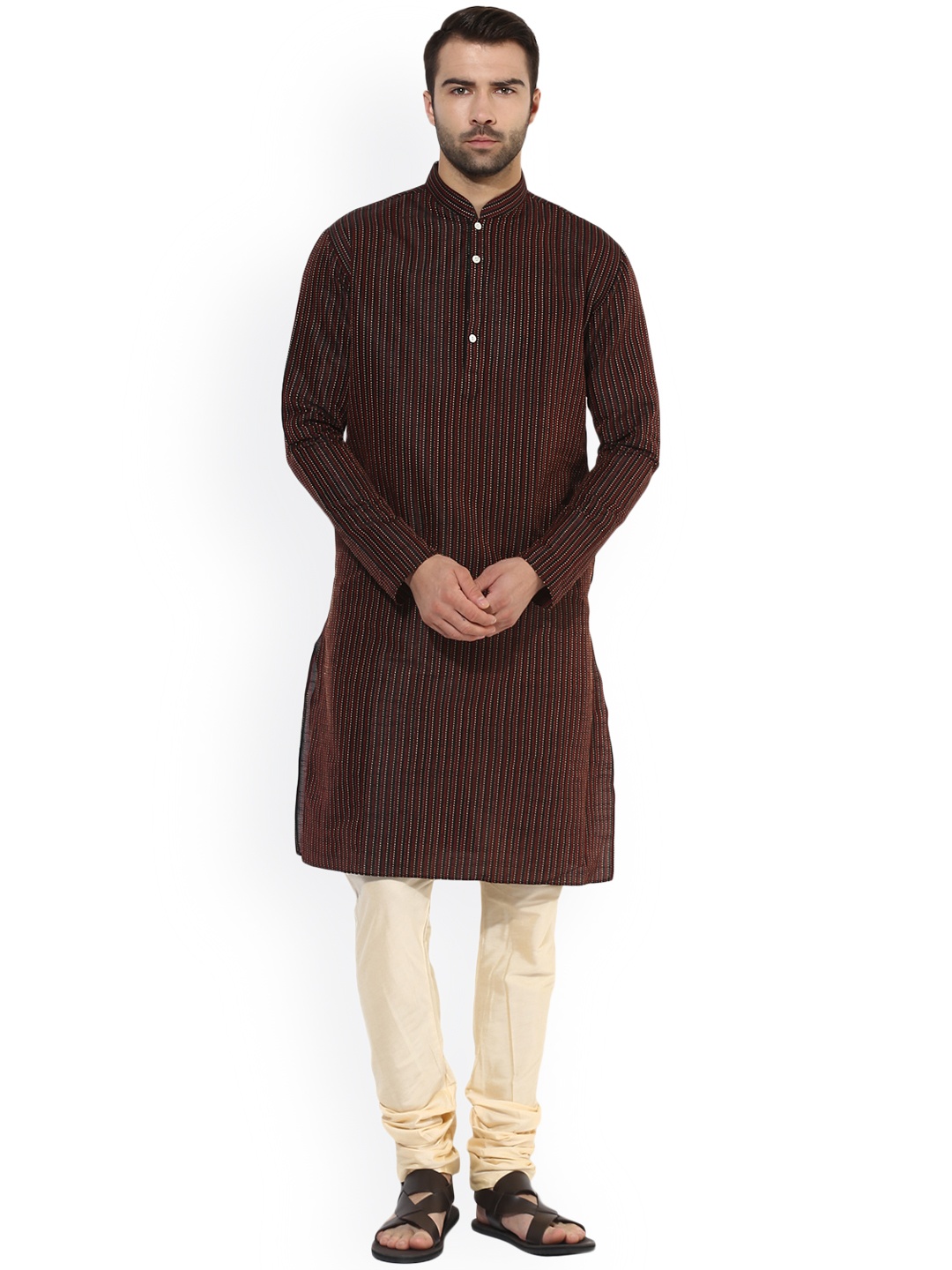 

KISAH Men Black Striped A-Line Kurta