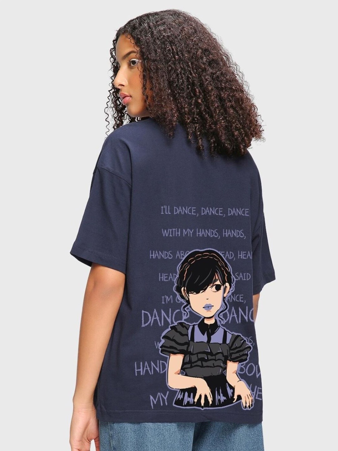 

Bewakoof Graphic Printed Drop-Shoulder Sleeves Oversized Fit Cotton T-shirt, Navy blue