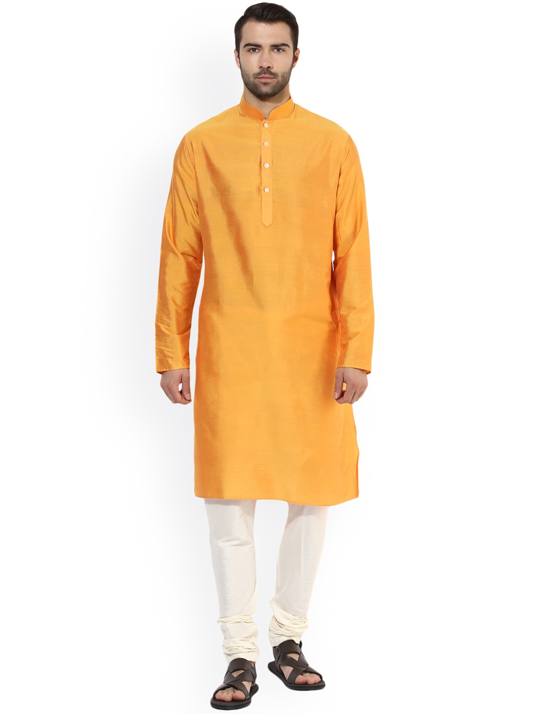 

KISAH Men Orange Solid A-Line Kurta