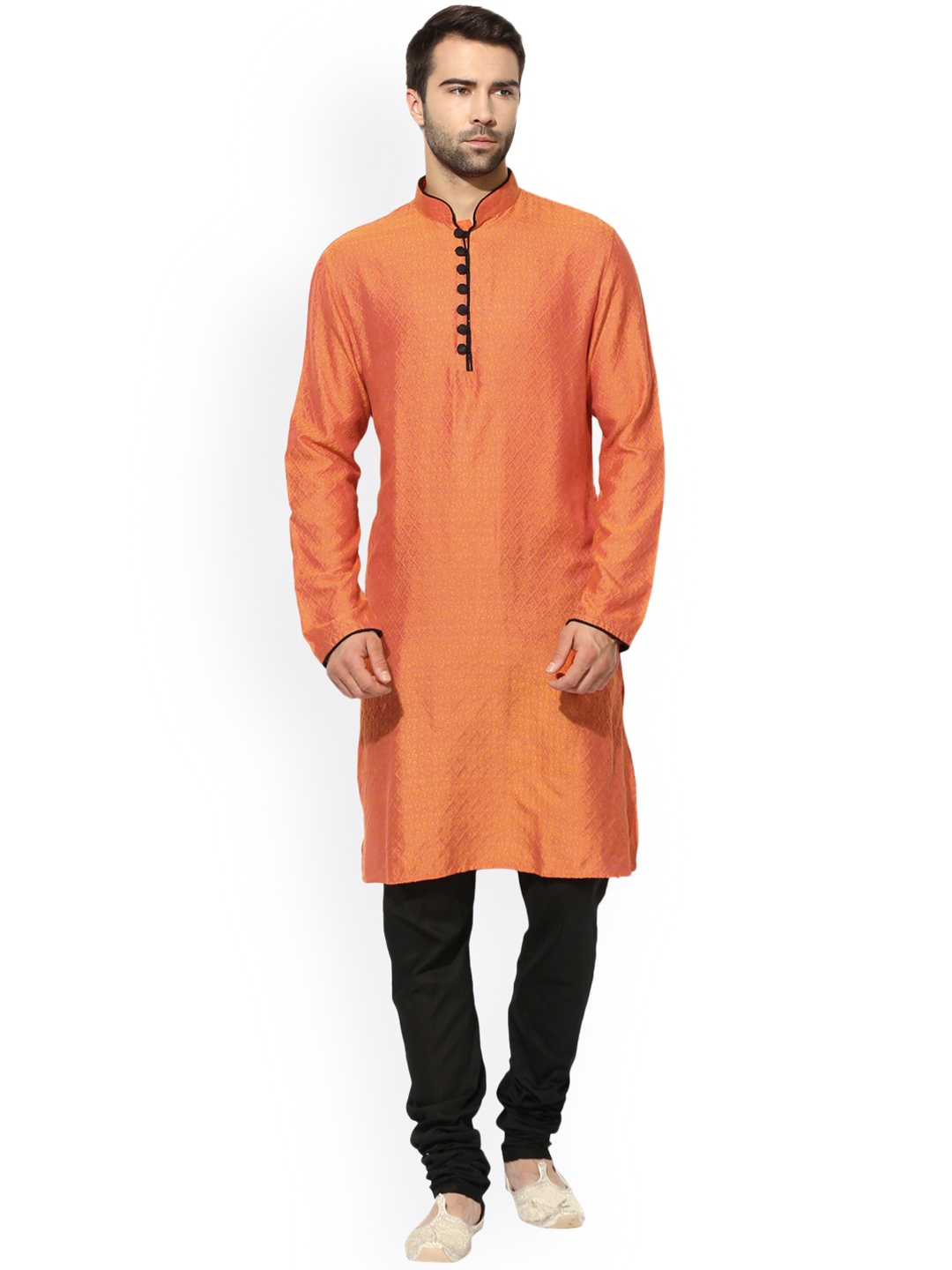 

KISAH Men Orange Woven Design A-Line Kurta