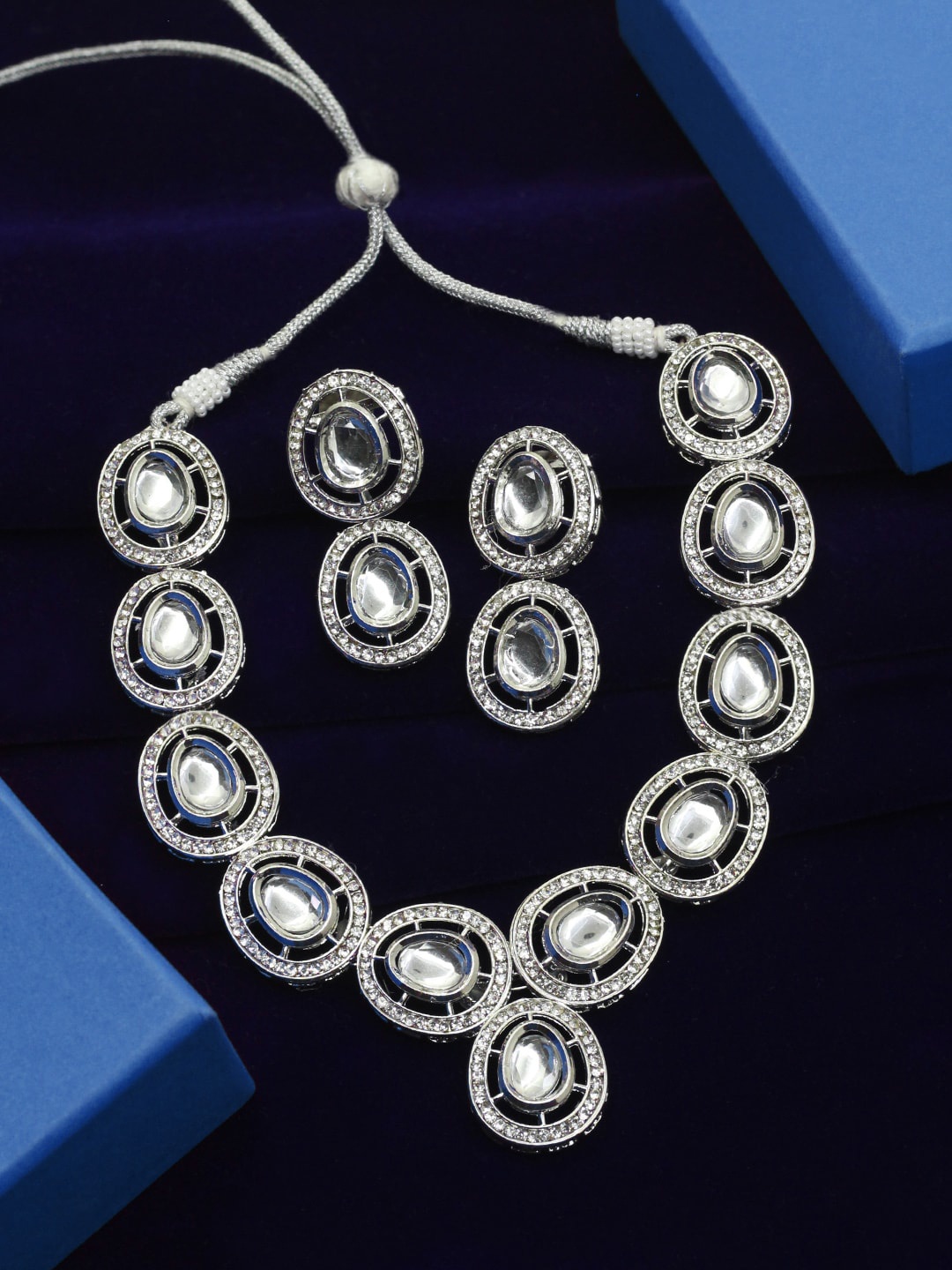 

SAIYONI Silver-Plated Kundan-Studded Jewellery Set