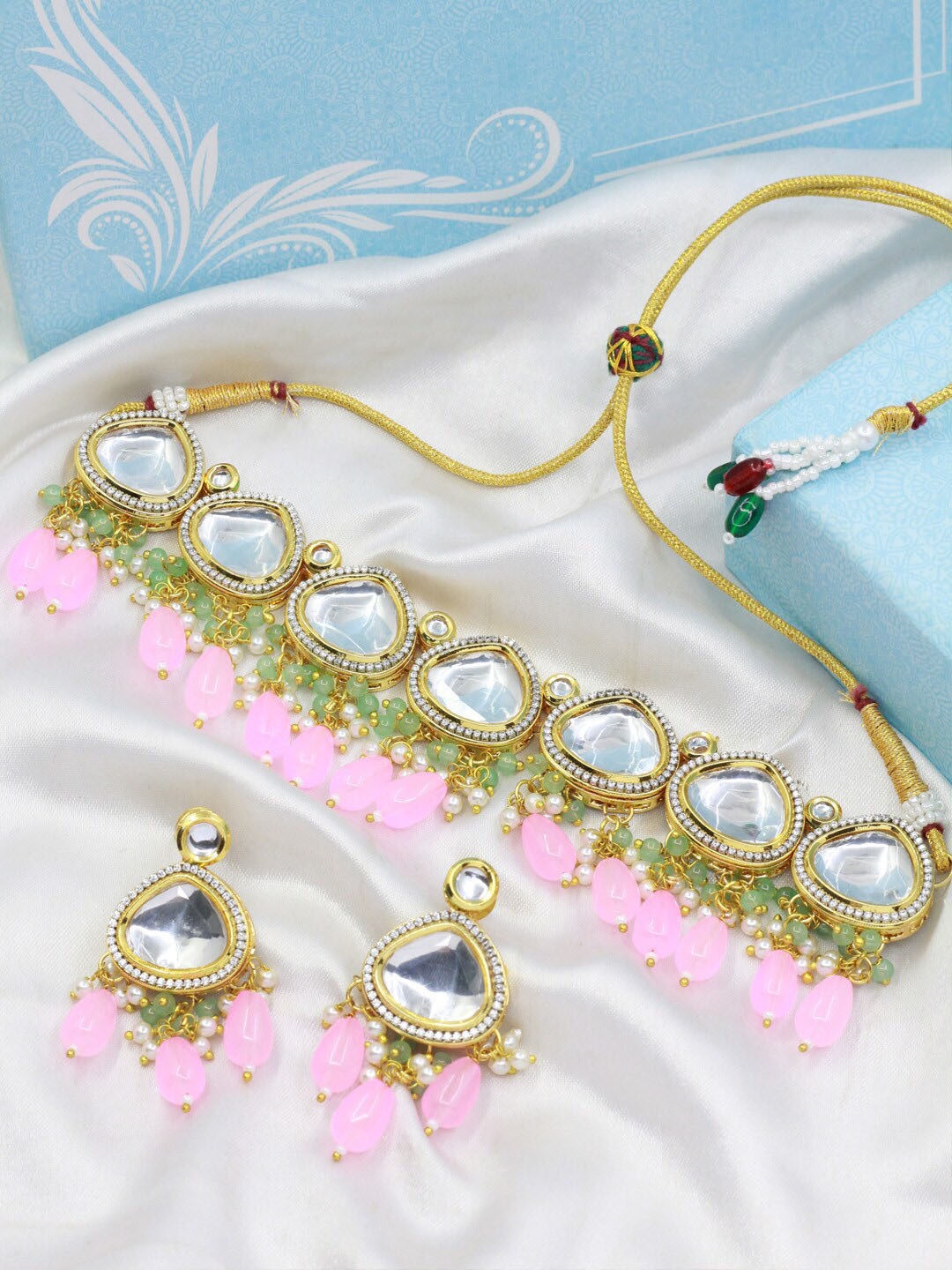 

SAIYONI Gold-Plated Kundan-Studded & Beaded Jewellery Set