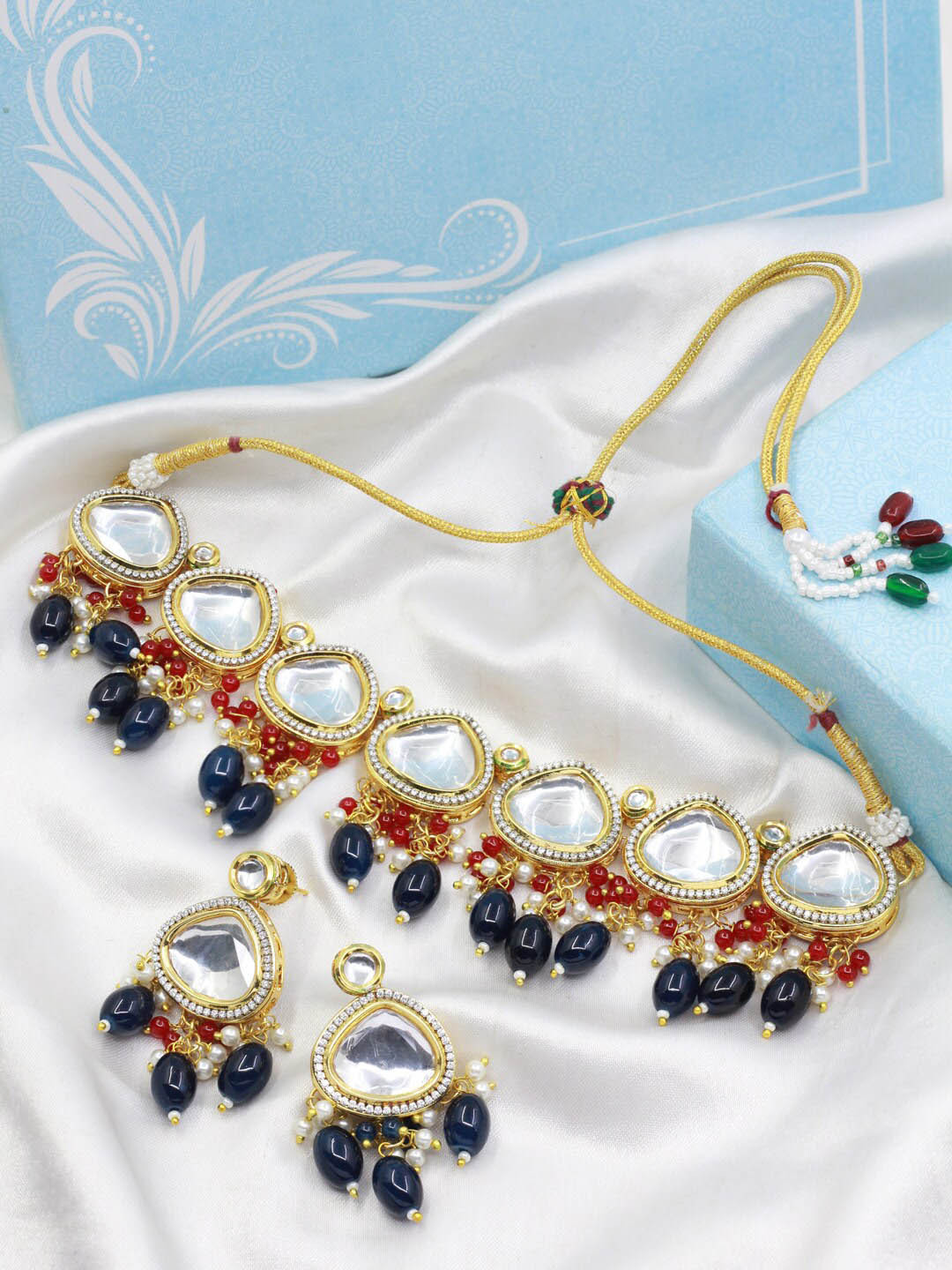 

SAIYONI Gold-Plated Kundan Studded Choker Jewellery Set, Blue