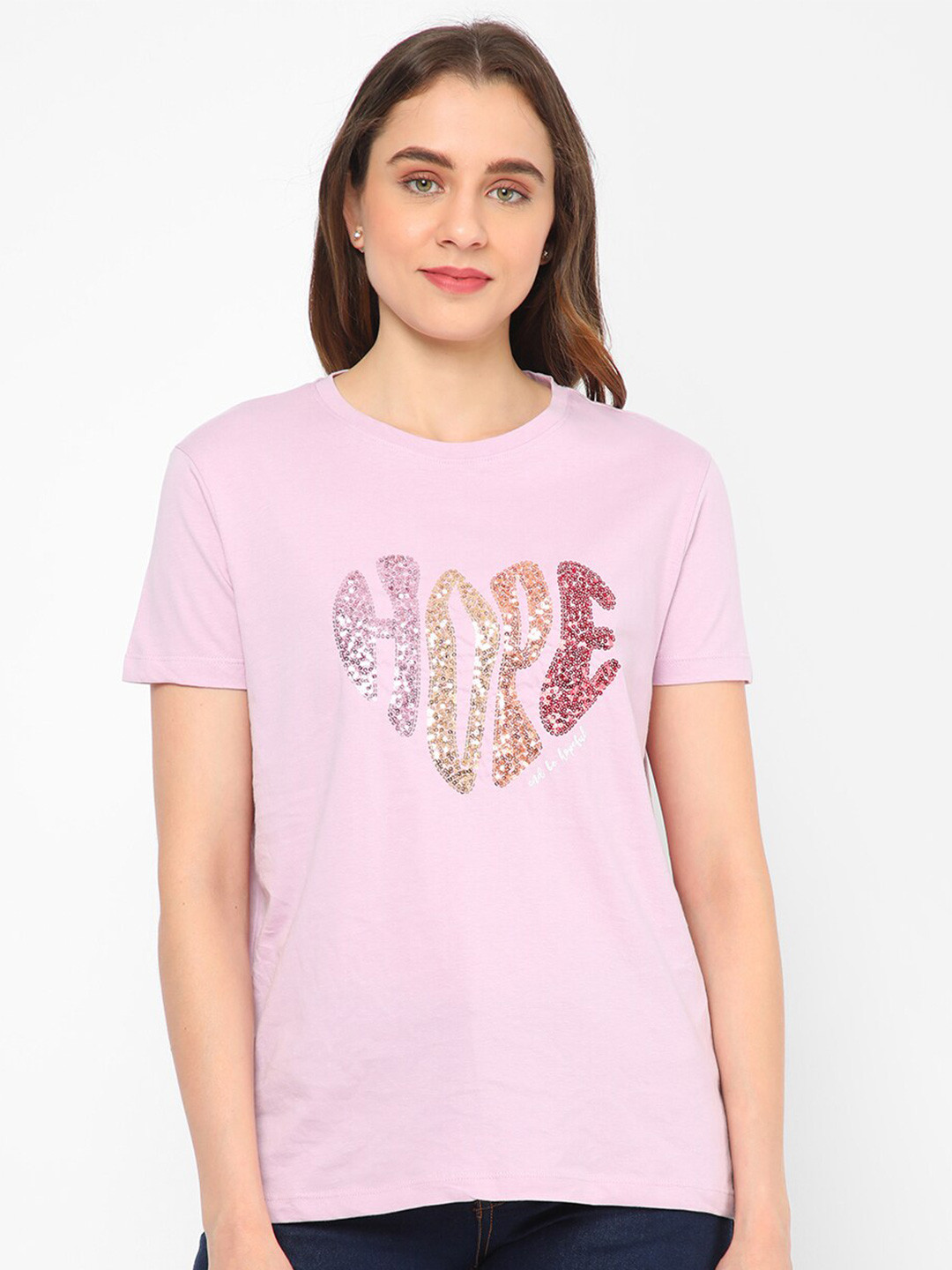 

R&B Embellished Cotton T-Shirt, Purple