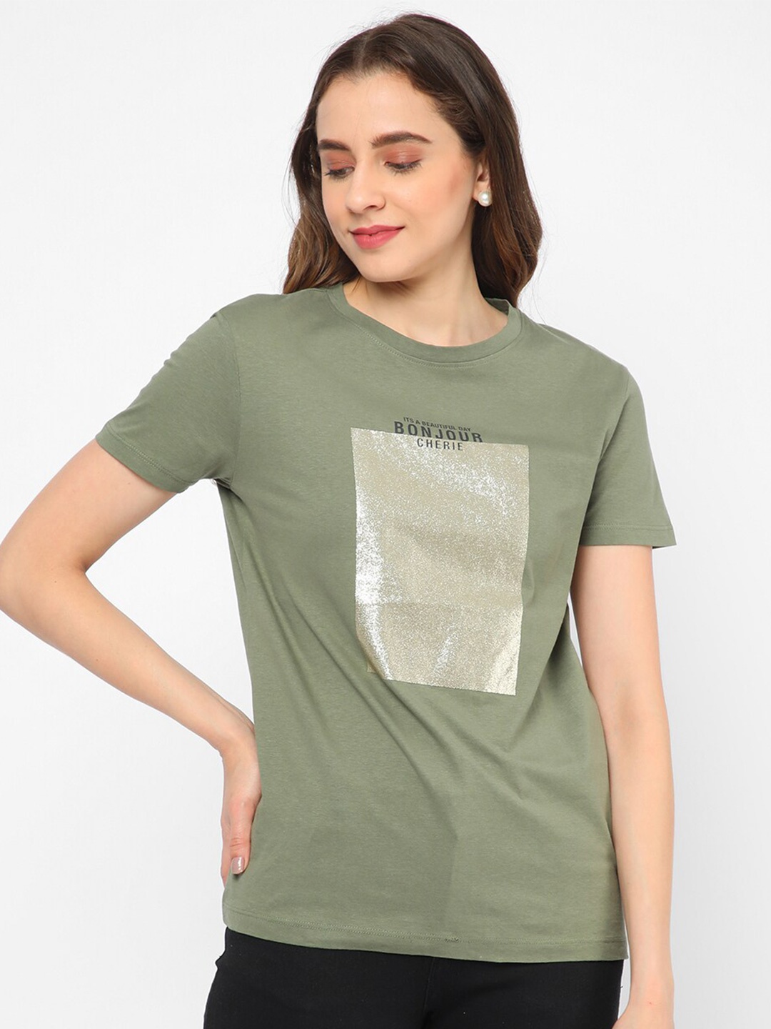 

R&B Graphic Printed Cotton T-Shirt, Olive