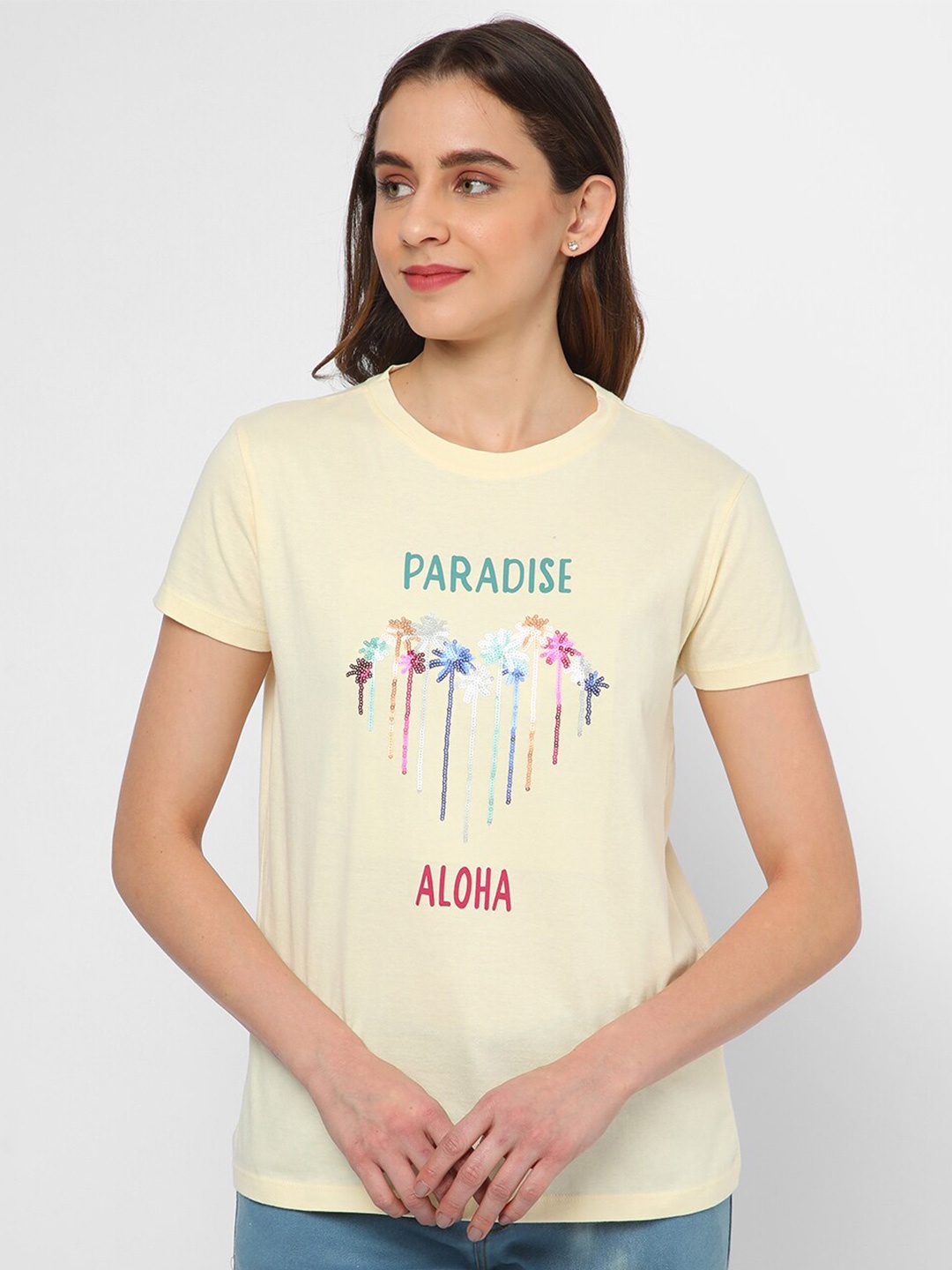 

R&B Typography Printed Cotton T-Shirt, Yellow