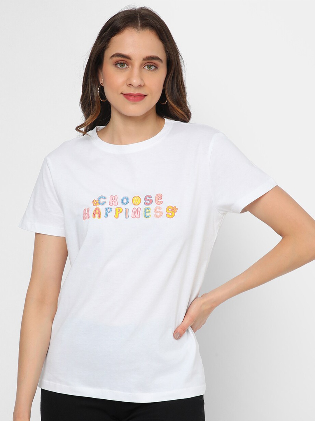 

R&B Typography Printed Cotton T-Shirt, White