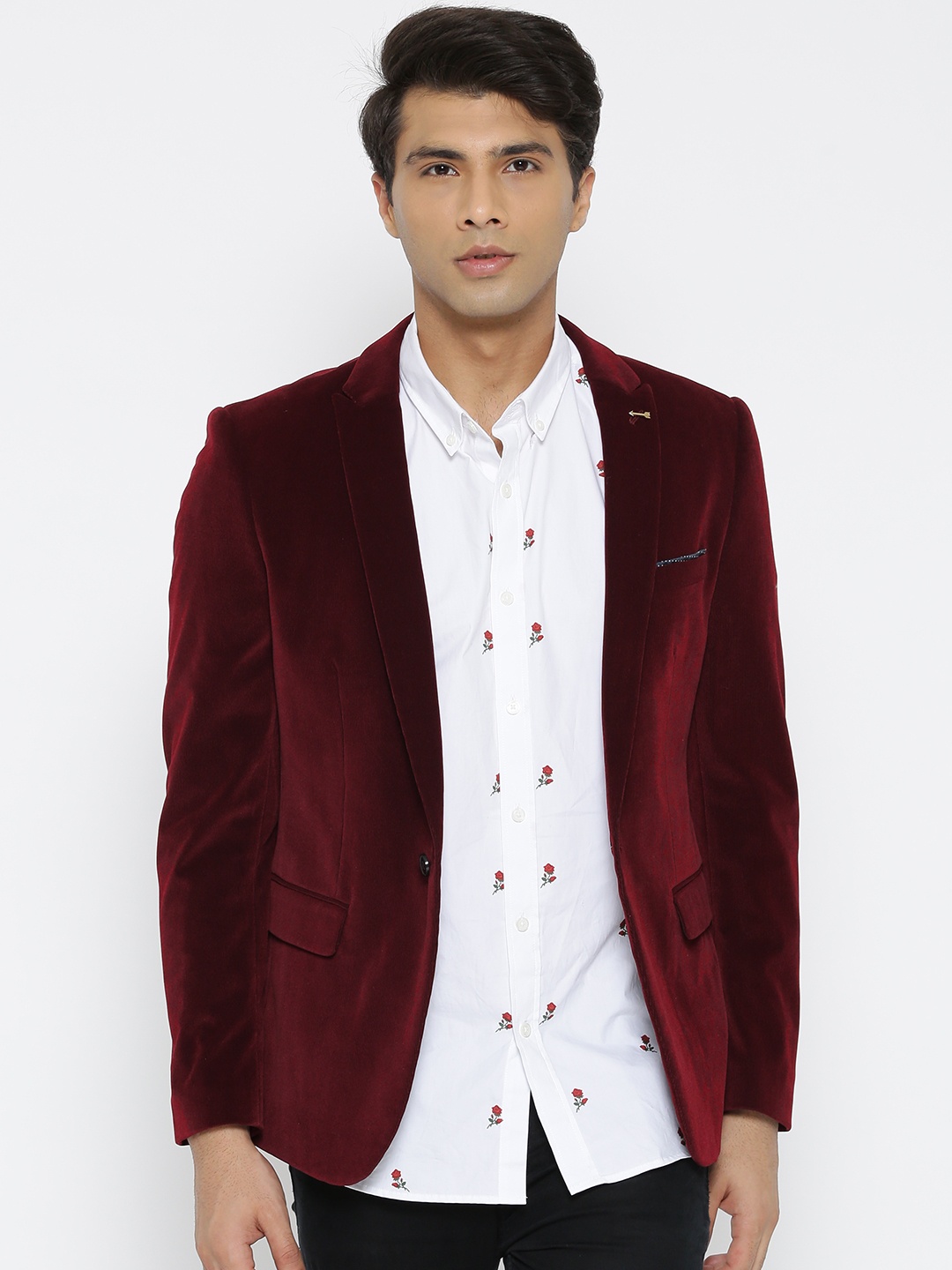 

Arrow New York Maroon Single-Breasted Zero Calorie Fit Party Blazer