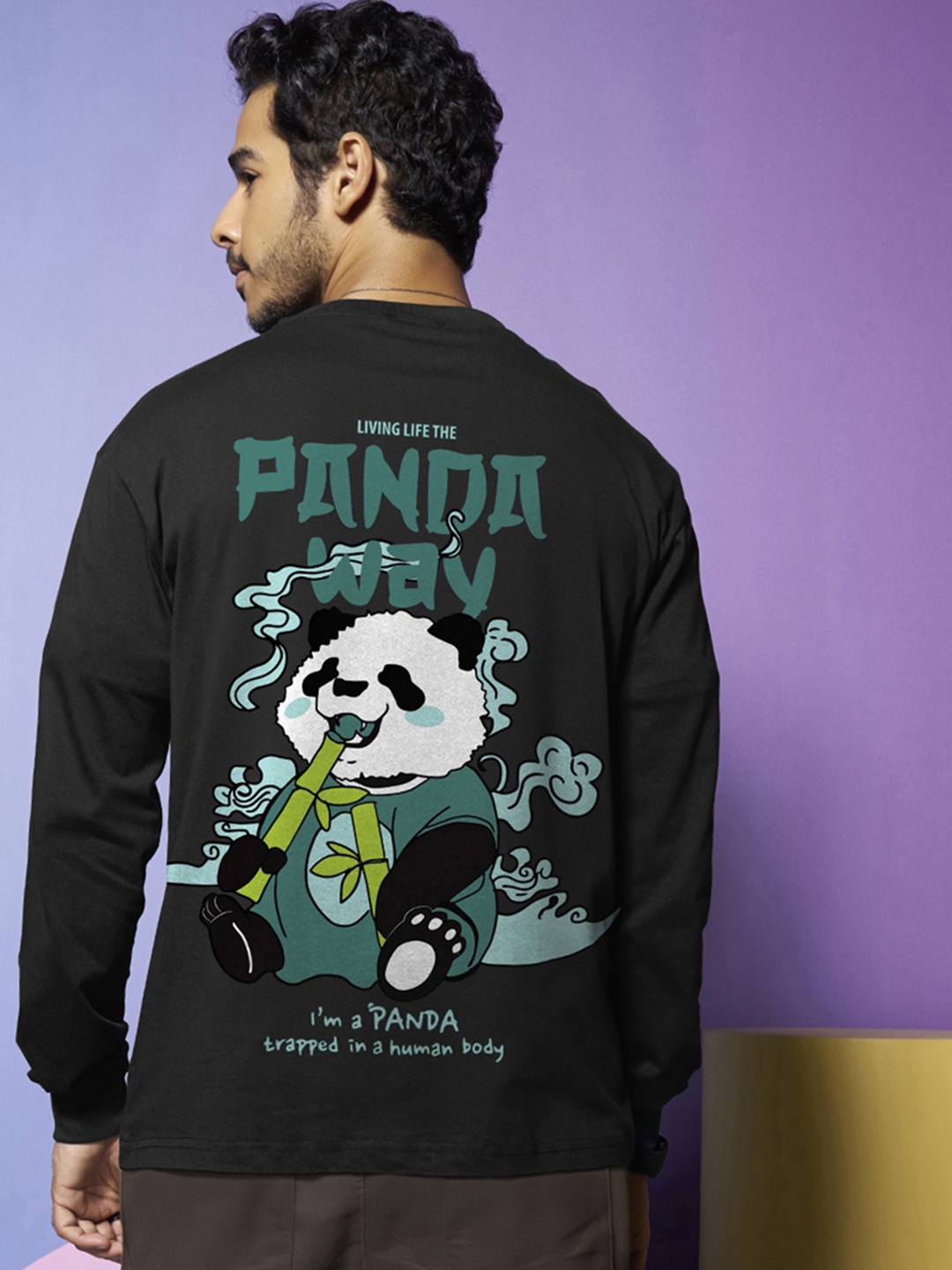 

Bewakoof Black Panda Printed Pure Cotton Oversize Fit T-shirt