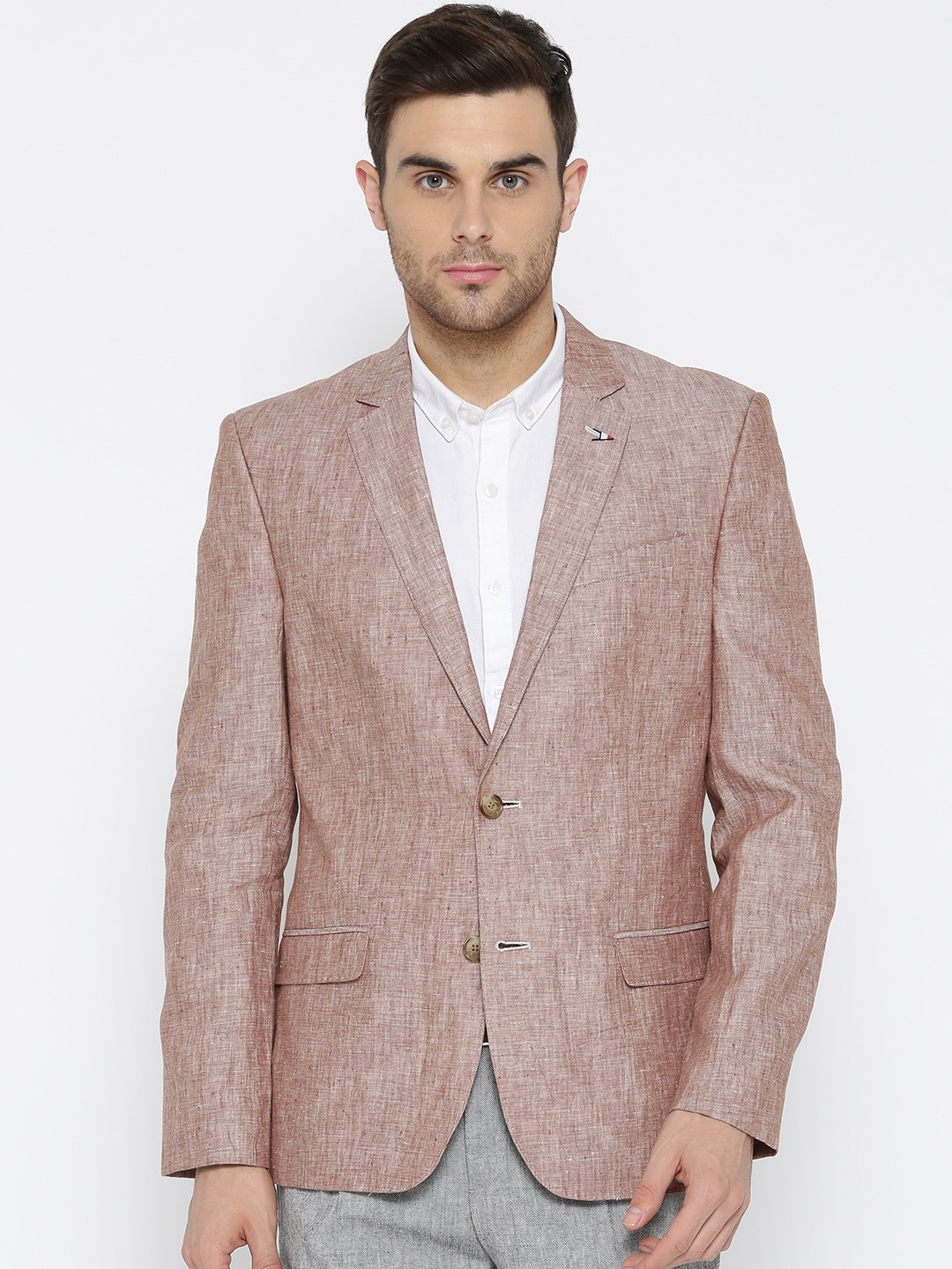 

Arrow Light Brown Tailored Fit Linen Single-Breasted Semiformal Blazer