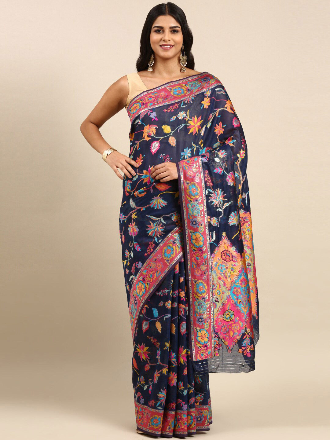 

Anouk Floral Woven Design Silk Blend Saree, Navy blue