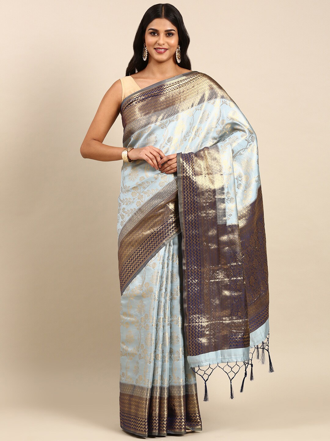 

Anouk Ethnic Motifs Woven Design Zari Saree, Grey