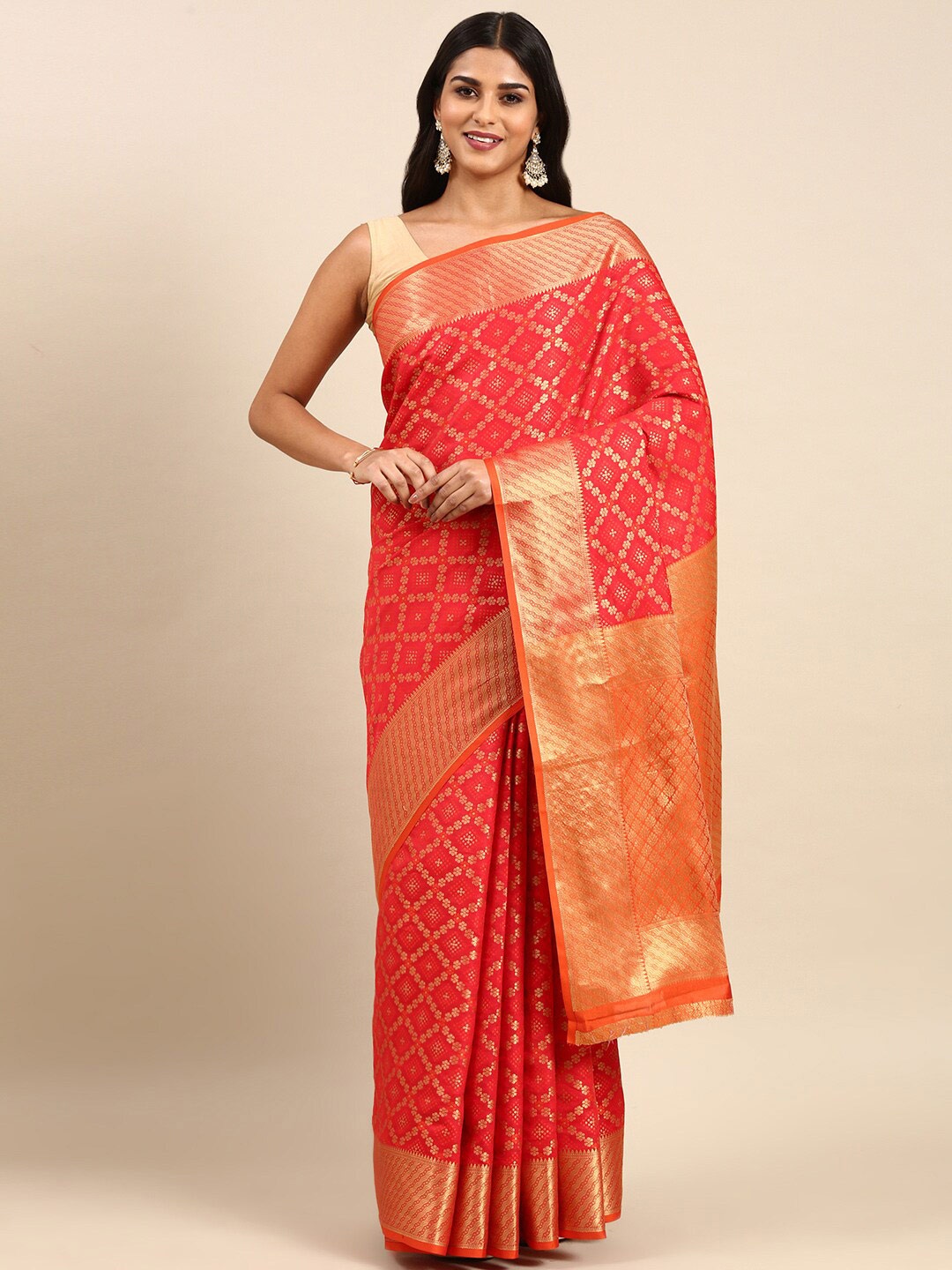 

Anouk Ethnic Motifs Woven Design Zari Silk Blend Saree, Red