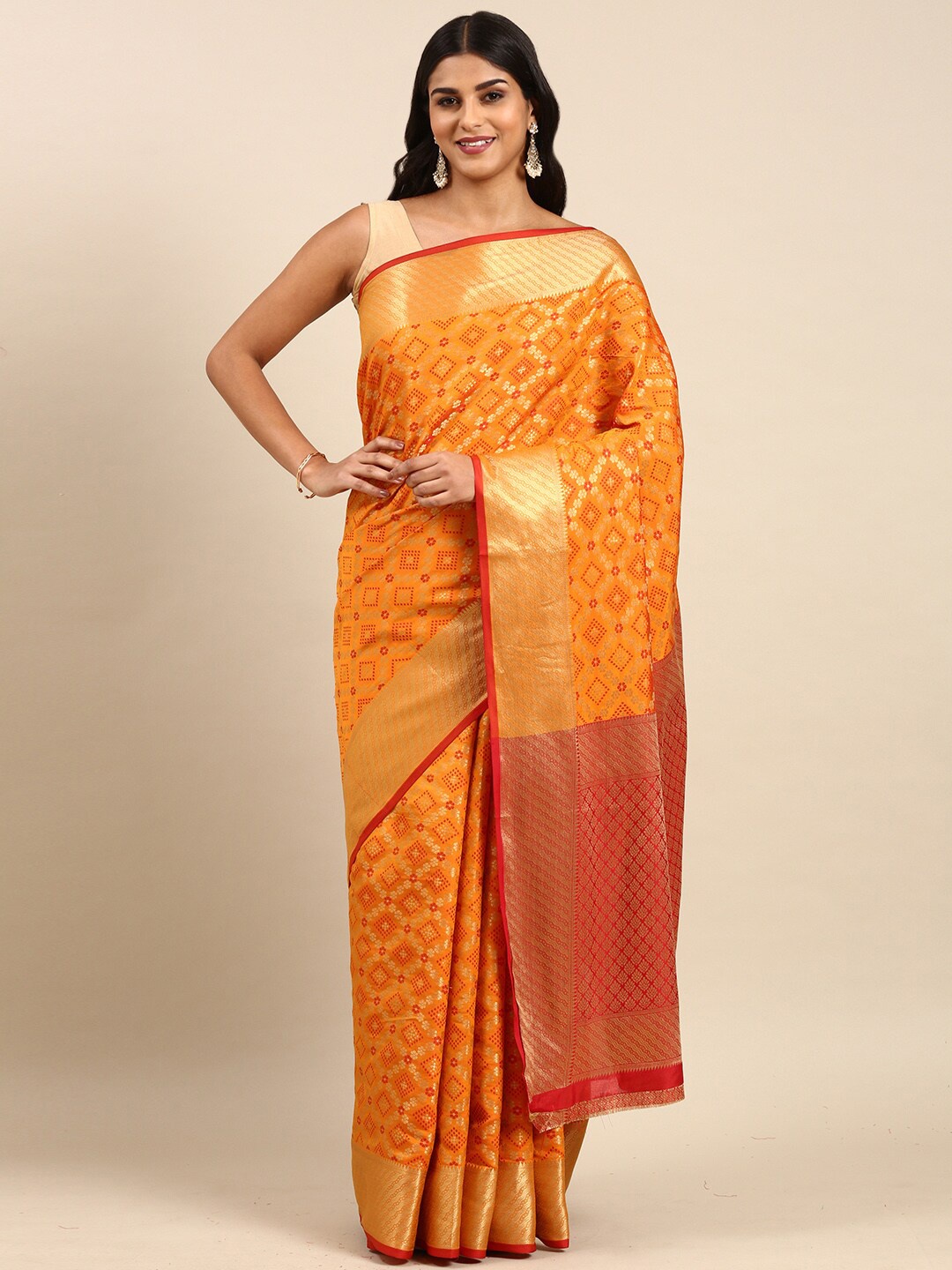 

Anouk Ethnic Motifs Woven Design Zari Silk Blend Saree, Mustard