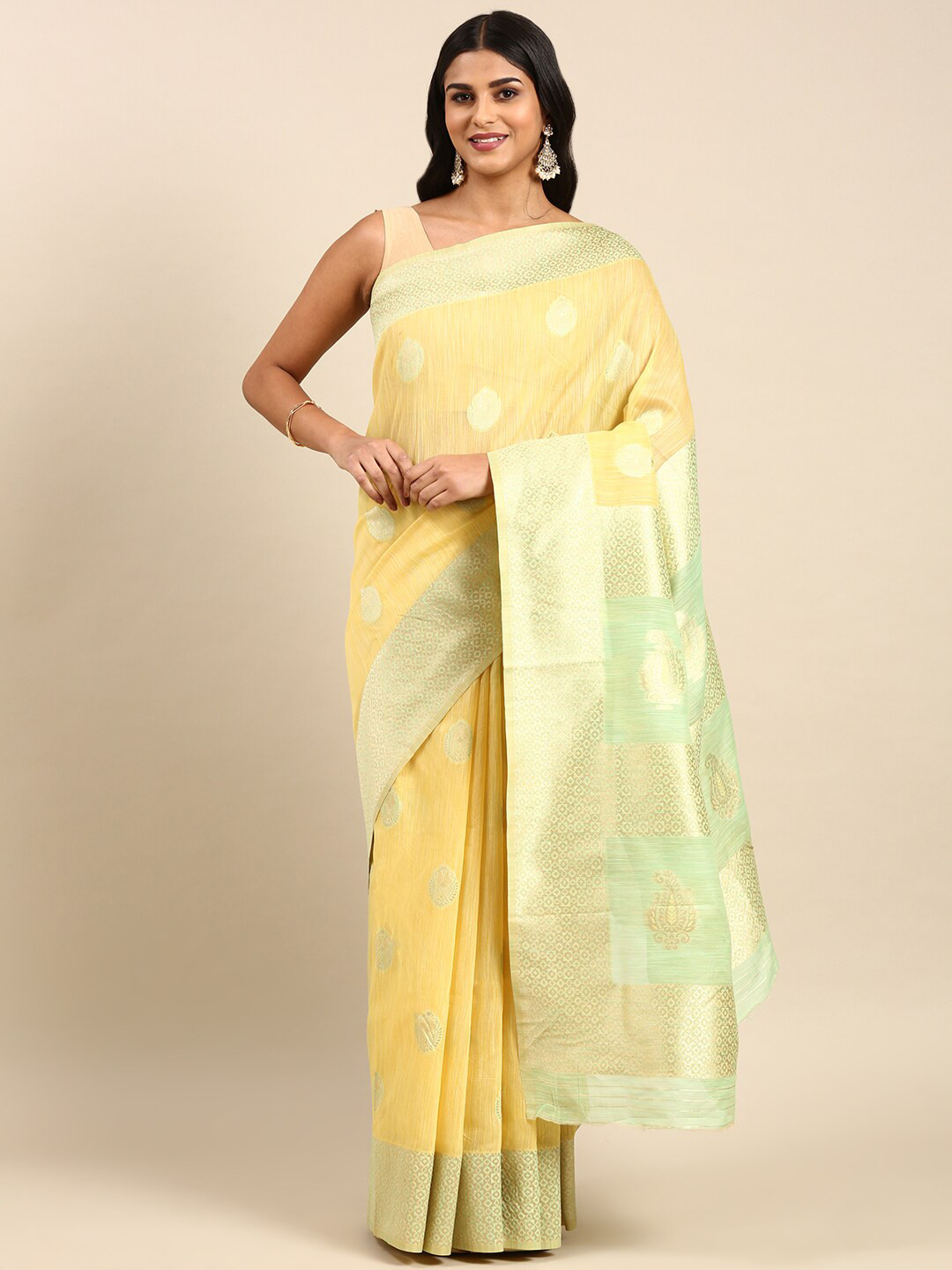 

Anouk Ethnic Motifs Woven Design Zari Silk Blend Saree, Yellow