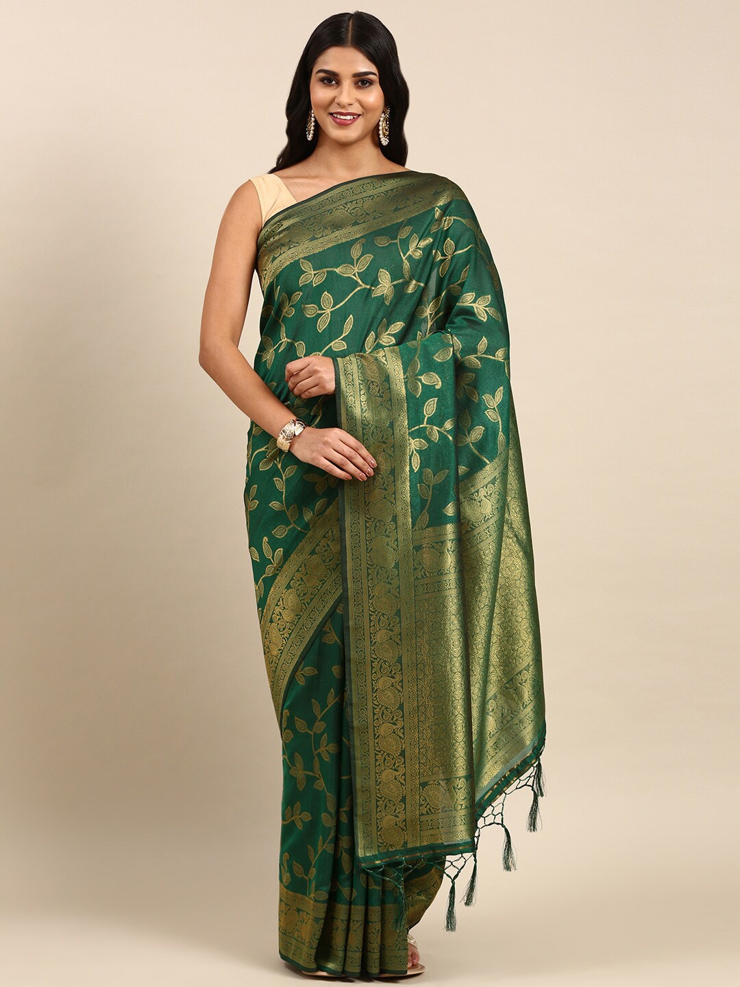 

Anouk Floral Woven Design Zari Silk Blend Saree, Green