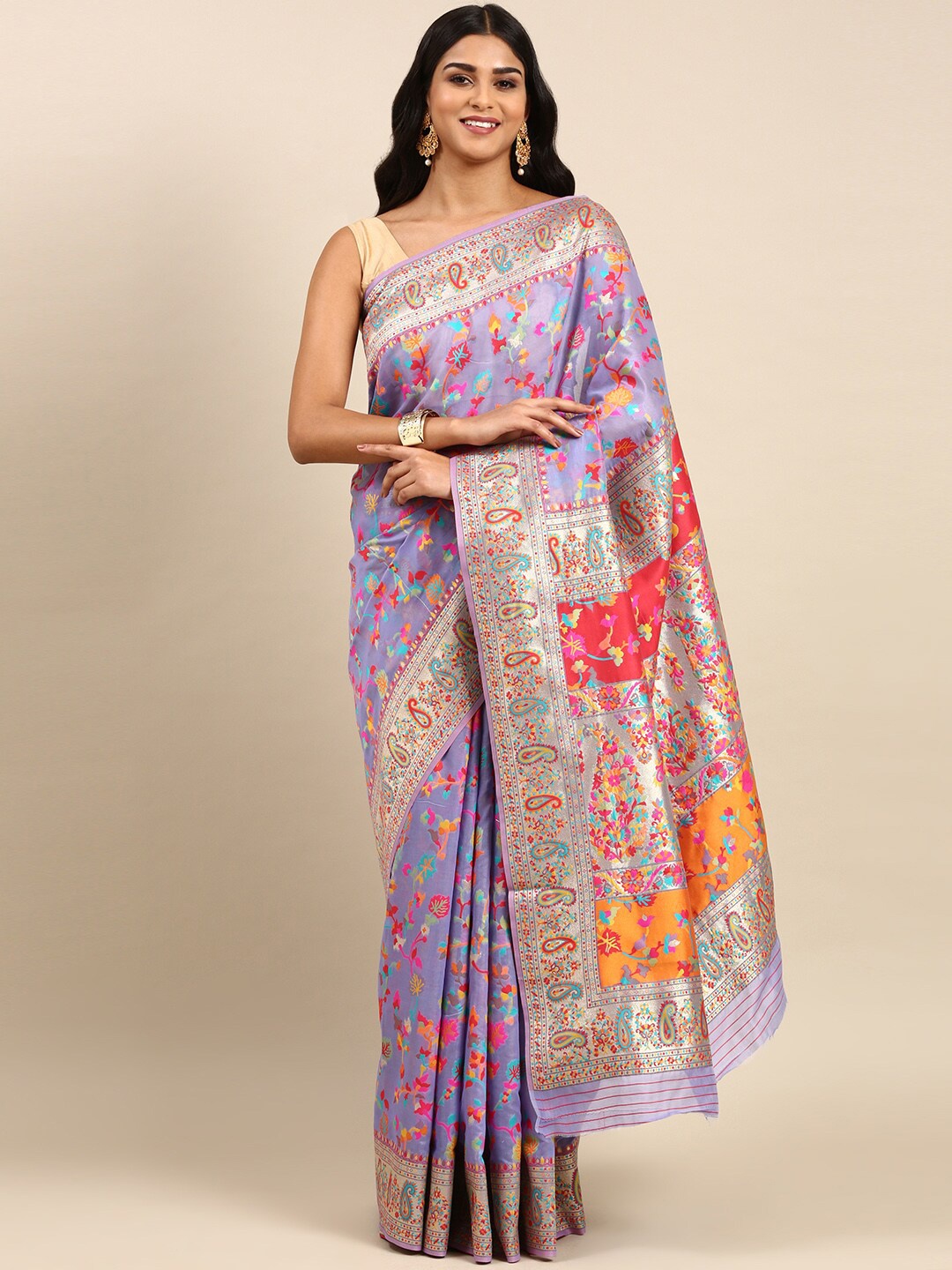 

Anouk Floral Woven Design Zari Silk Blend Saree, Purple