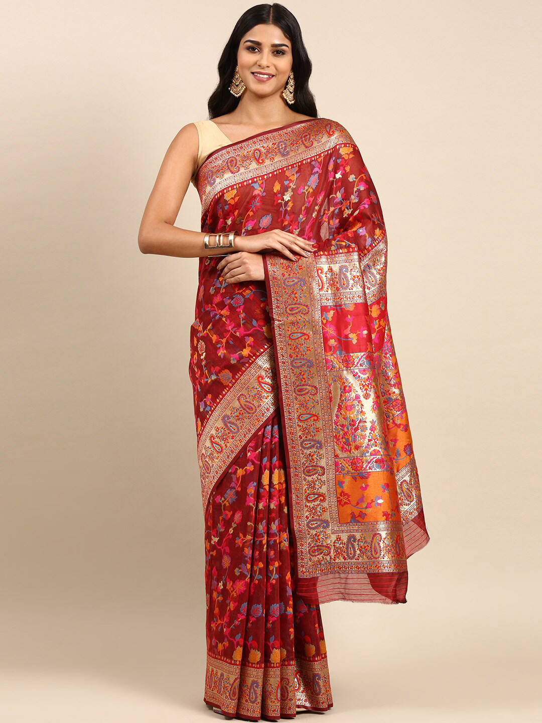 

Anouk Floral Woven Design Zari Silk Blend Saree, Maroon