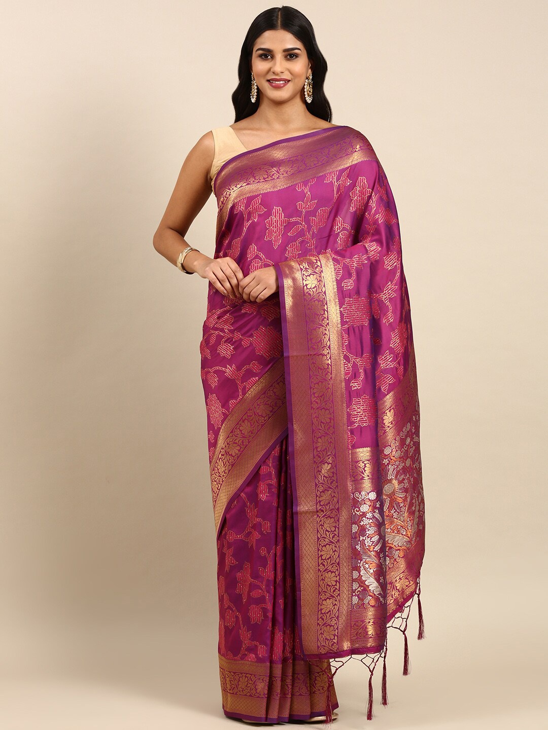 

Anouk Floral Woven Design Zari Silk Blend Saree, Violet