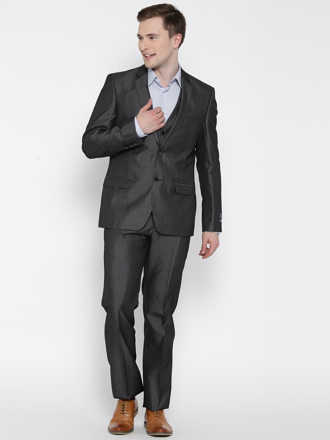 

Arrow Men Charcoal Grey Body Tailored Fit Single-Breasted Party Suit