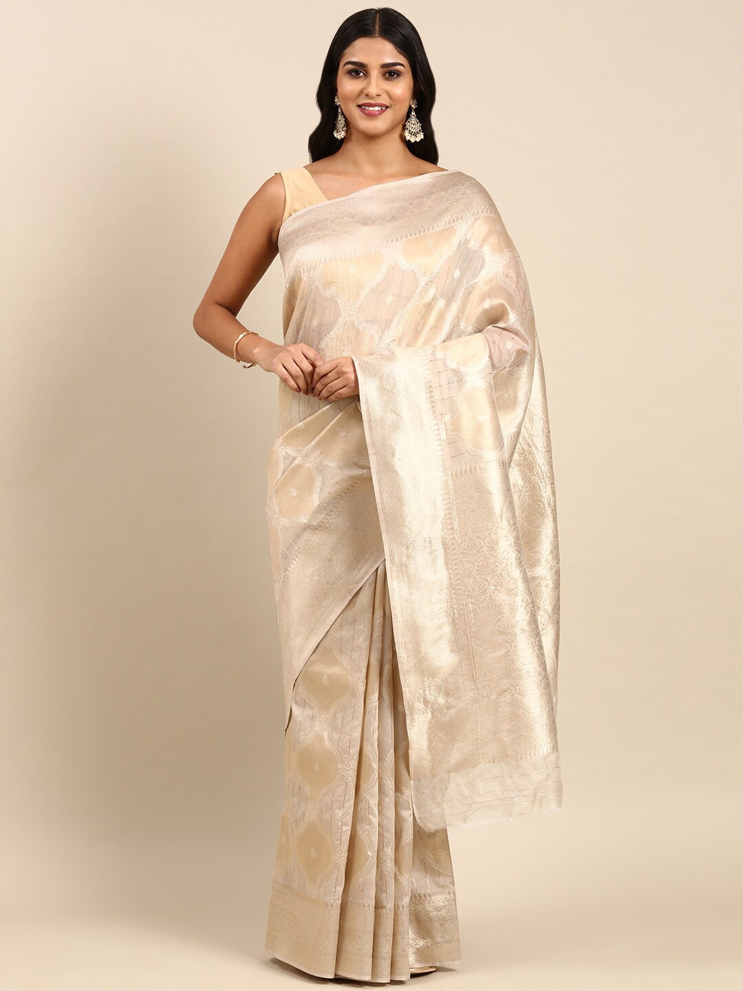 

Anouk Woven Design Zari Silk Blend Saree, Cream