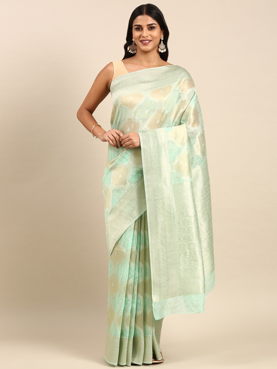 

Anouk Woven Design Zari Silk Blend Saree, Green
