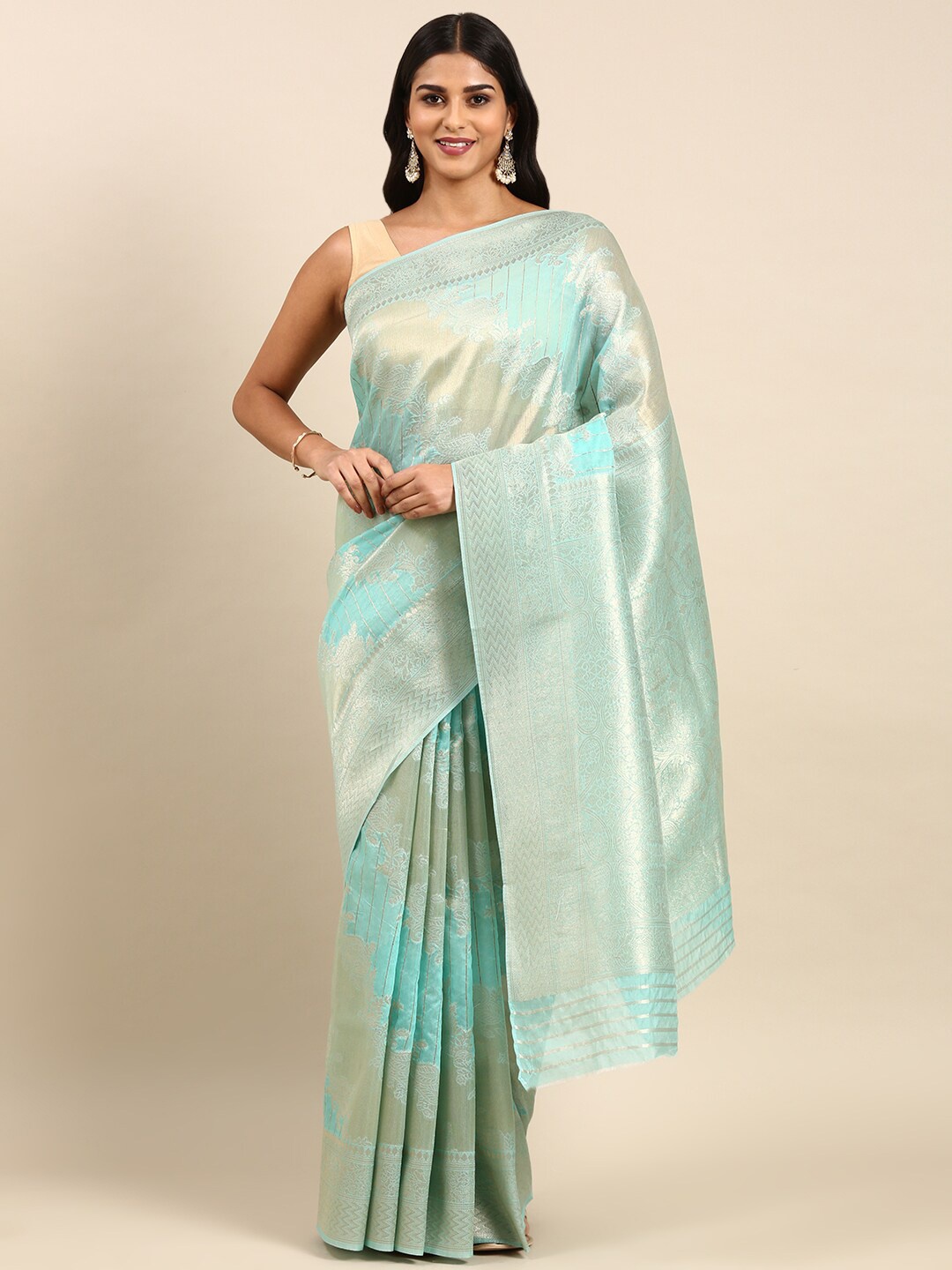 

Anouk Ethnic Motifs Woven Design Zari Saree, Sea green