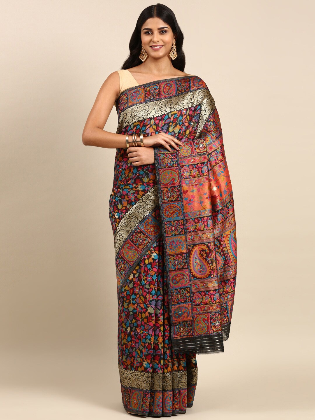 

Anouk Floral Woven Design Zari Saree, Black