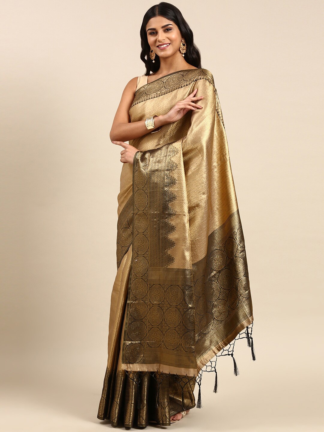 

Anouk Ethnic Motifs Woven Design Zari Saree, Beige